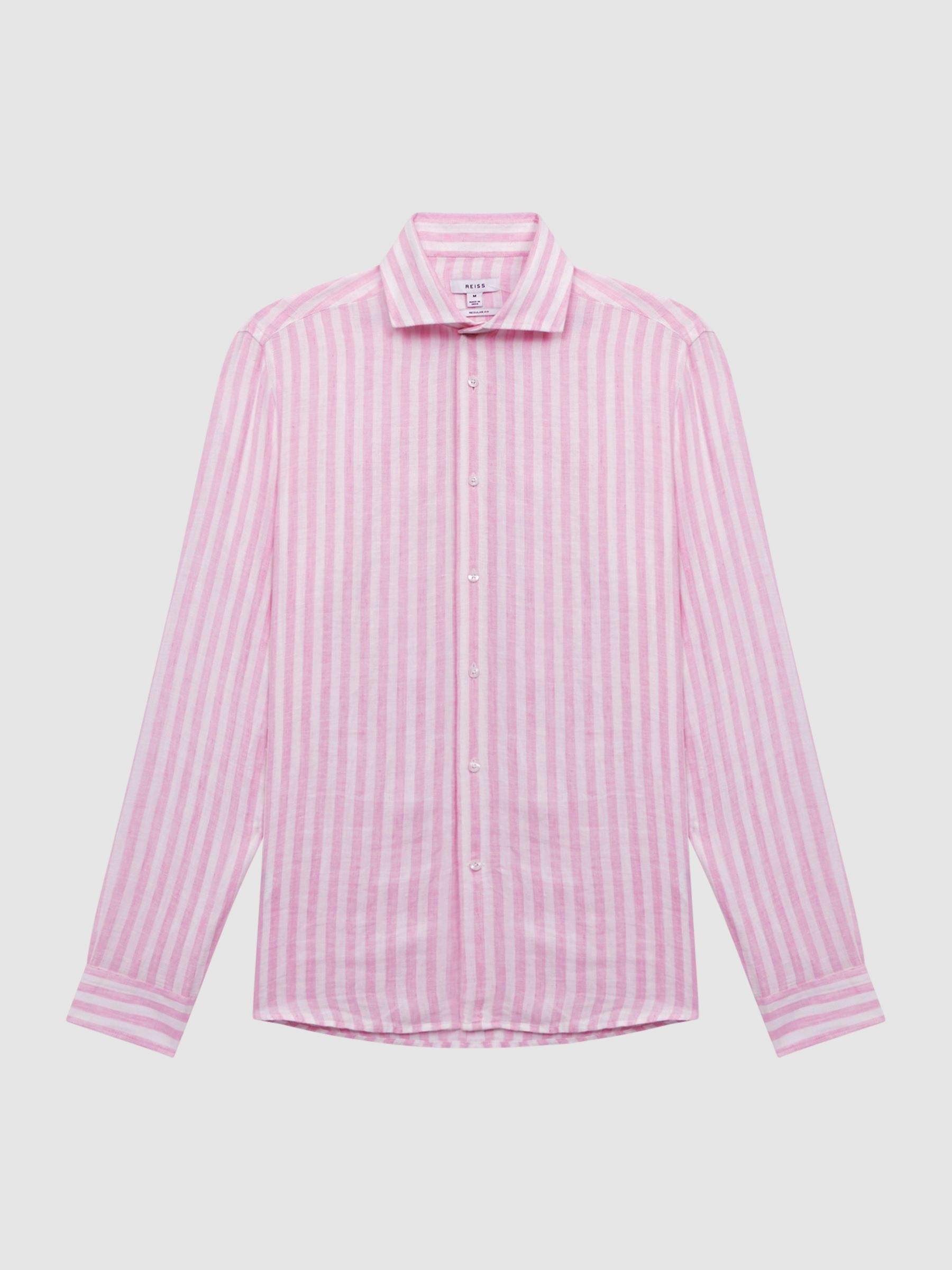 Linen Long Sleeve Shirt in Soft Pink Herringbone Stripe - Image 2 of 5