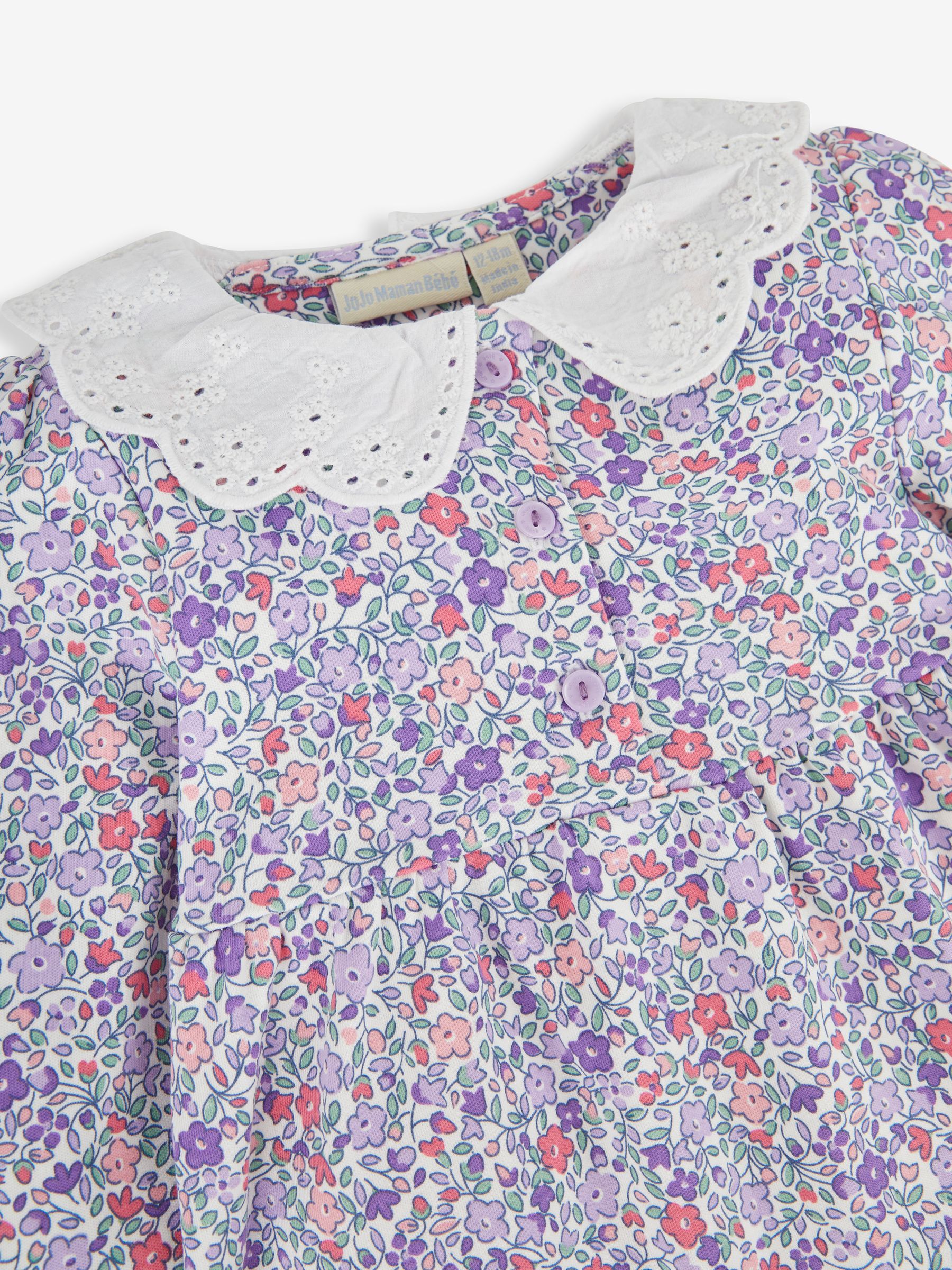 Cream Girls' Ditsy Floral Dress With Broderie Collar - Image 5 of 5