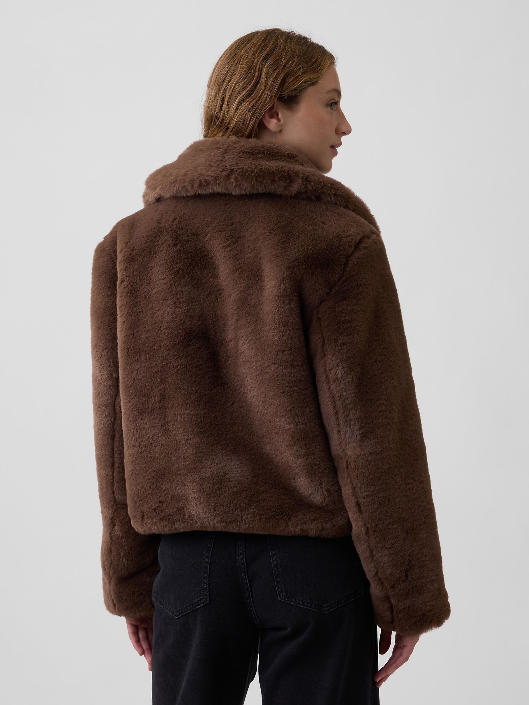 Brown Relaxed Faux-Fur Jacket - Image 2 of 5