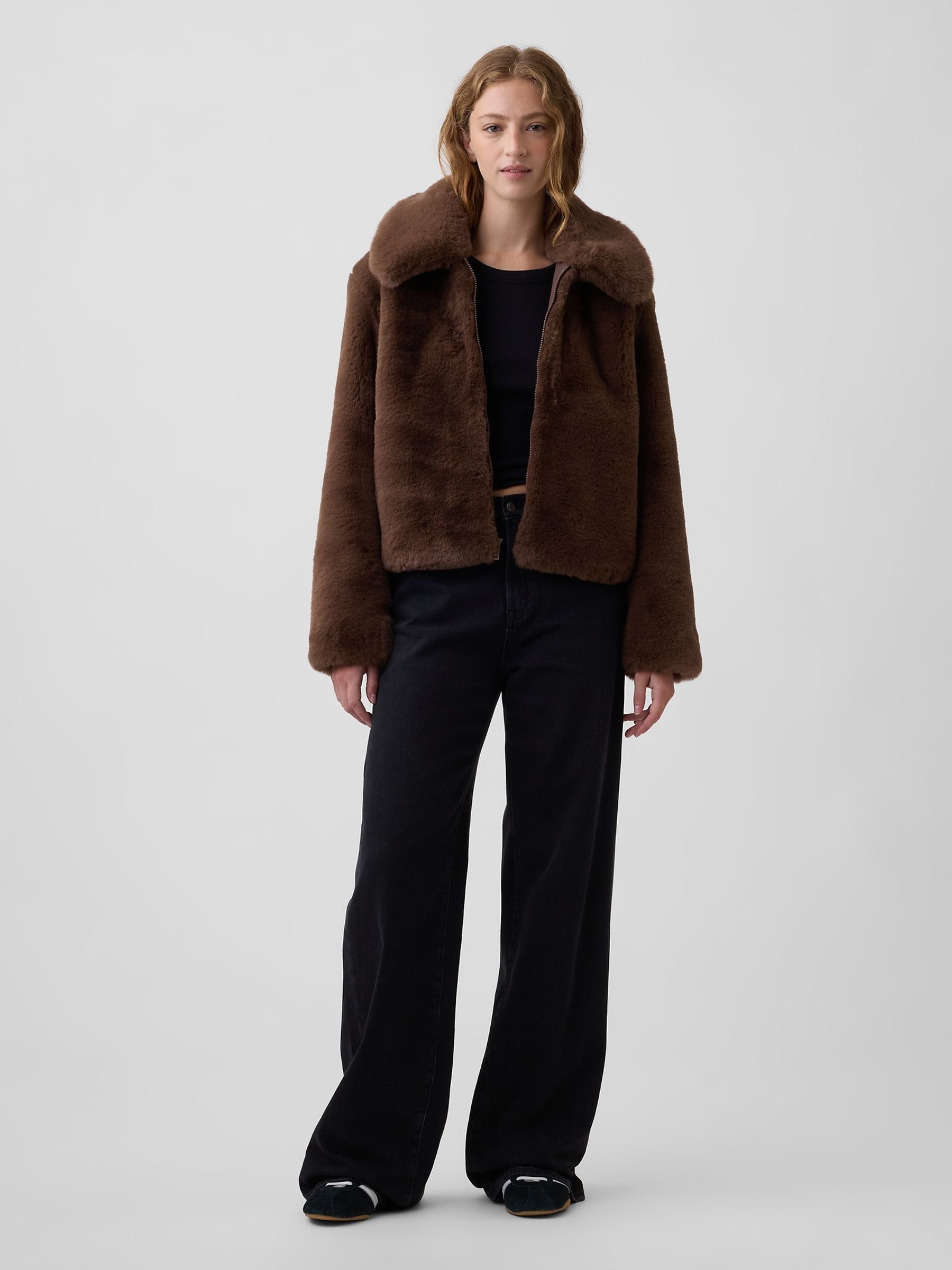 Brown Relaxed Faux-Fur Jacket - Image 3 of 5