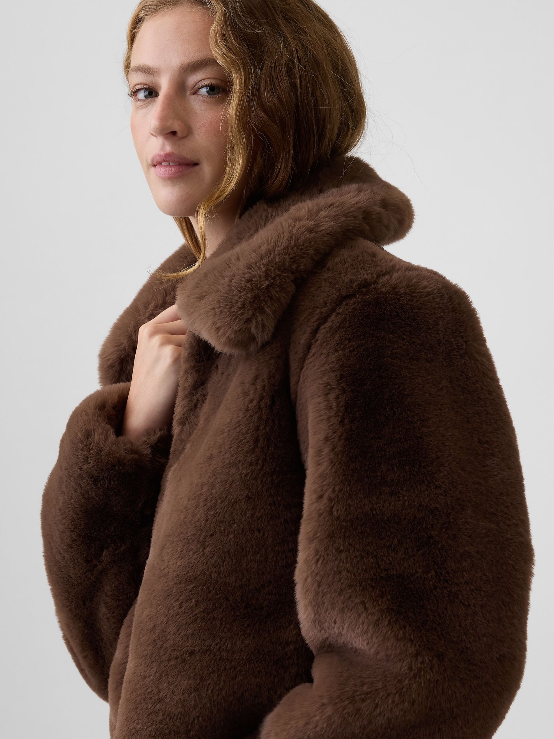 Brown Relaxed Faux-Fur Jacket - Image 4 of 5