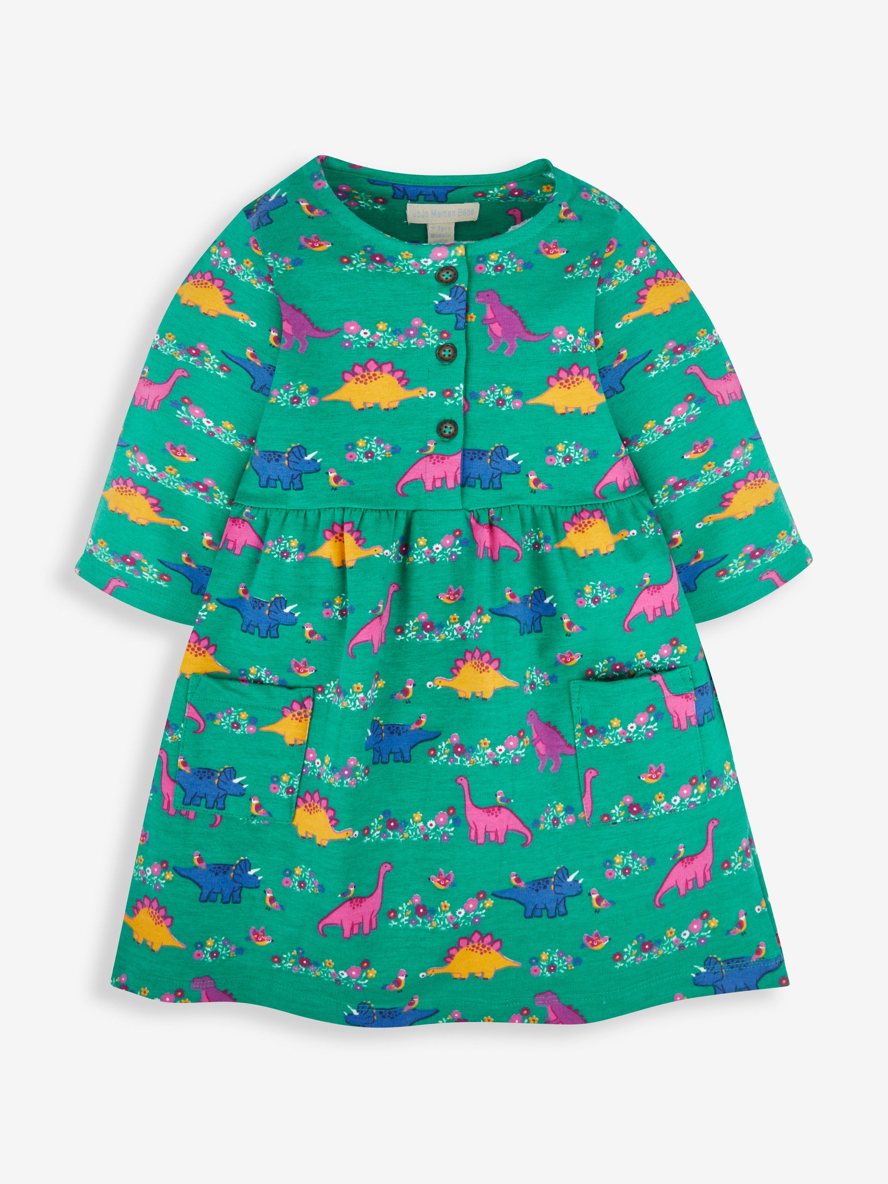 Green Dino & Bird Button Front Dress - Image 2 of 4