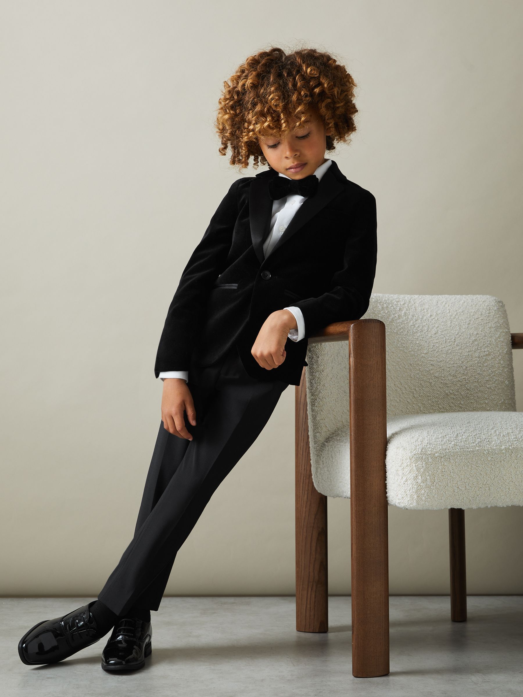 3-9 yrs Single Breasted Velvet Blazer in Black - Image 1 of 6