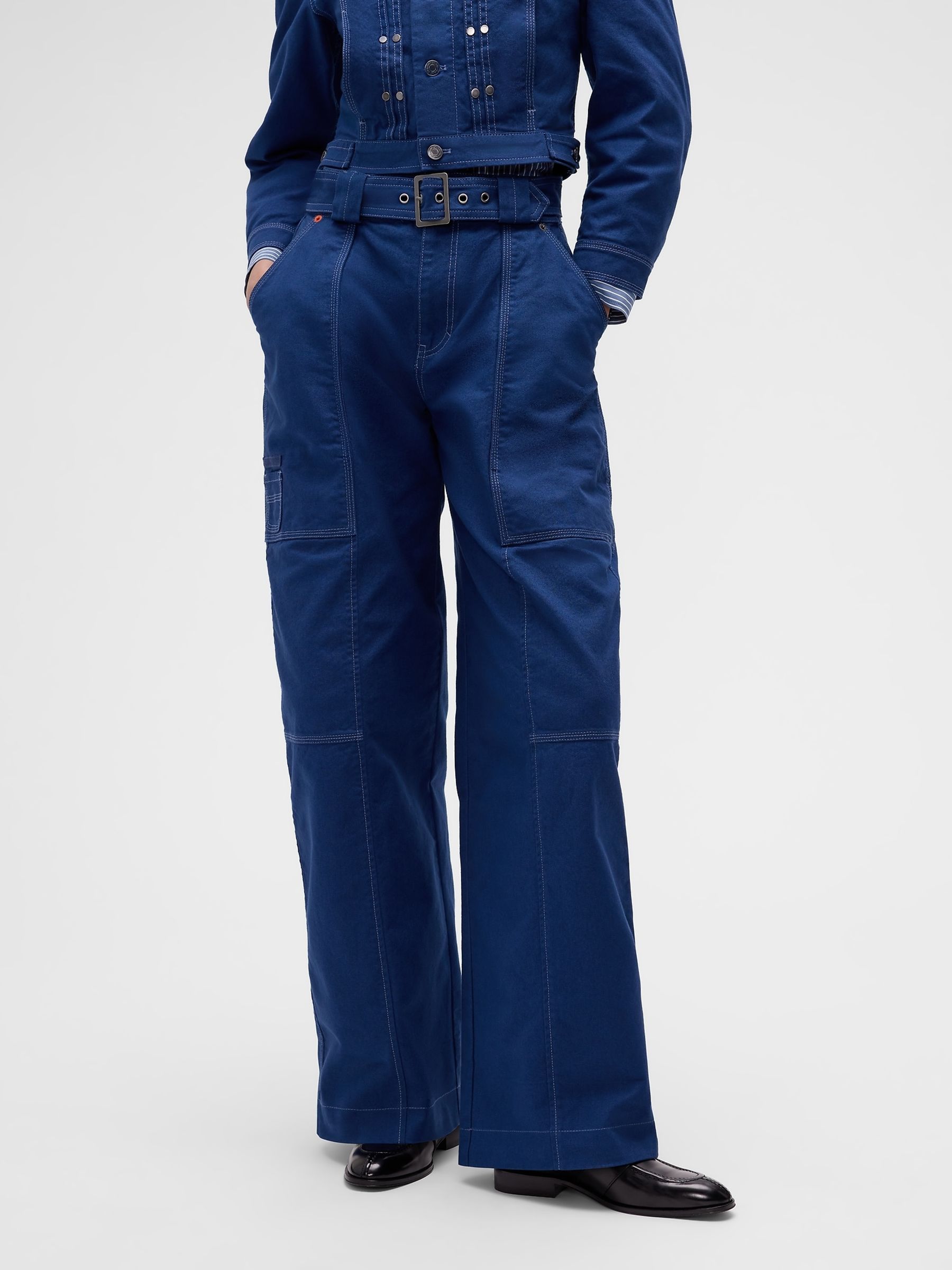 GapStudio Blue Canvas Belted Utility Trousers - Image 1 of 9 GapStudio Blue Canvas Belted Utility Trousers - Image 1 of 9