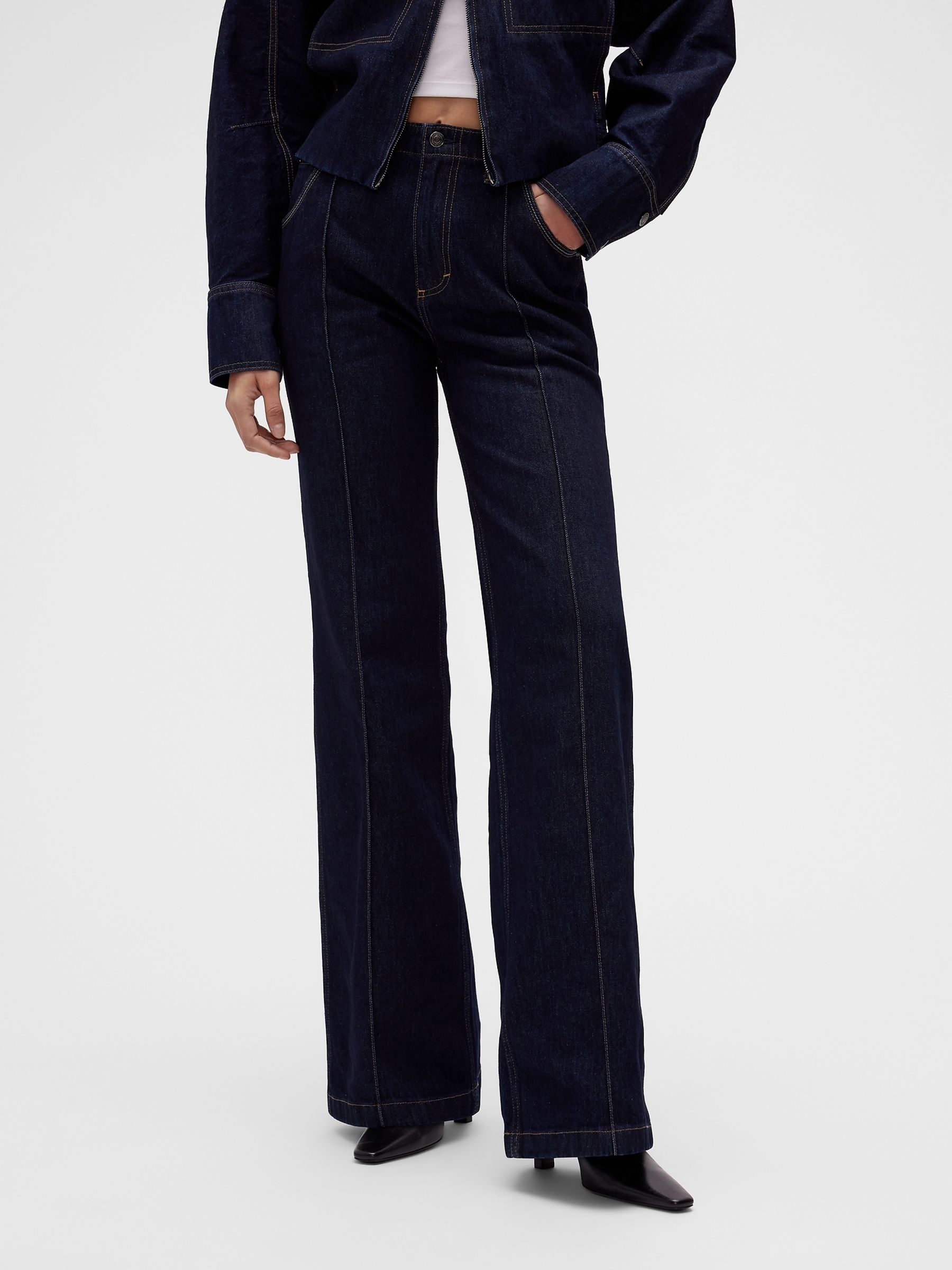 GapStudio Dark Wash High Waisted Pintuck Jeans - Image 1 of 9 GapStudio Dark Wash High Waisted Pintuck Jeans - Image 1 of 9