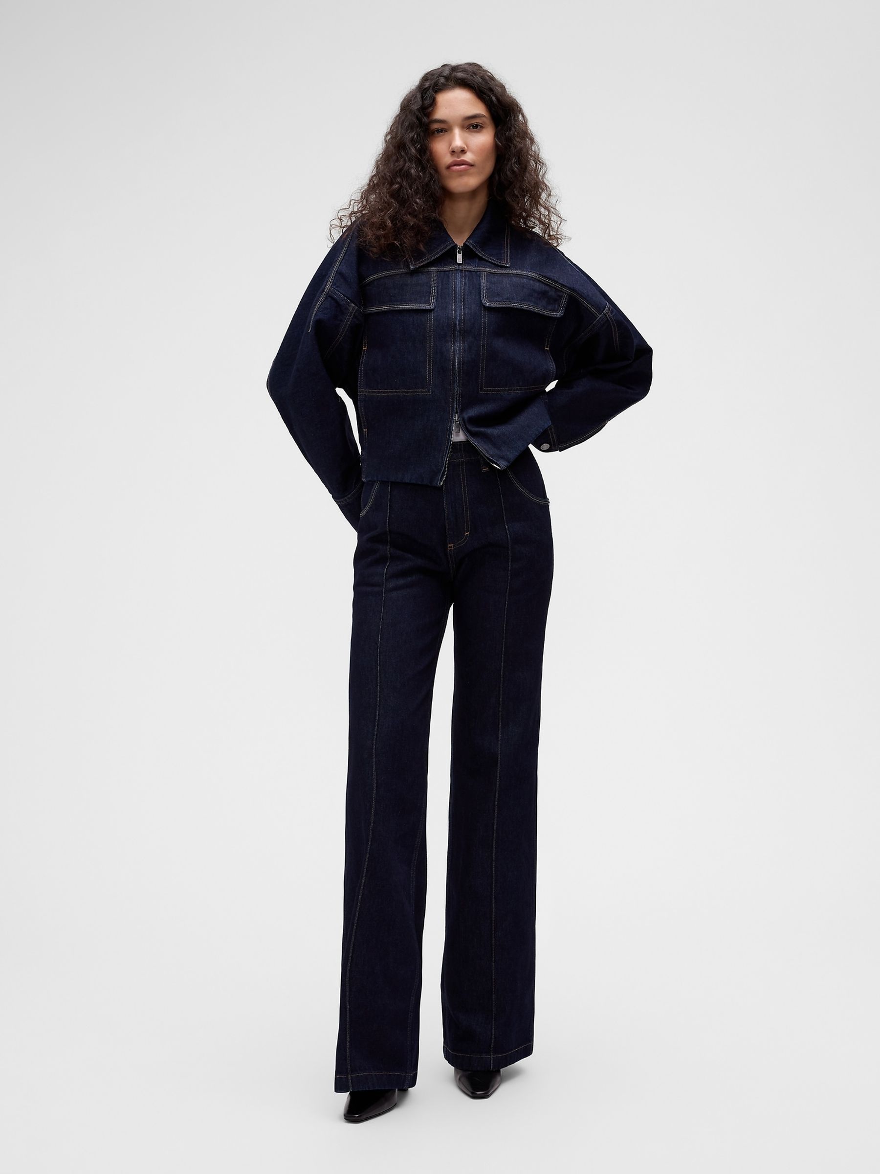 GapStudio Dark Wash High Waisted Pintuck Jeans - Image 4 of 9