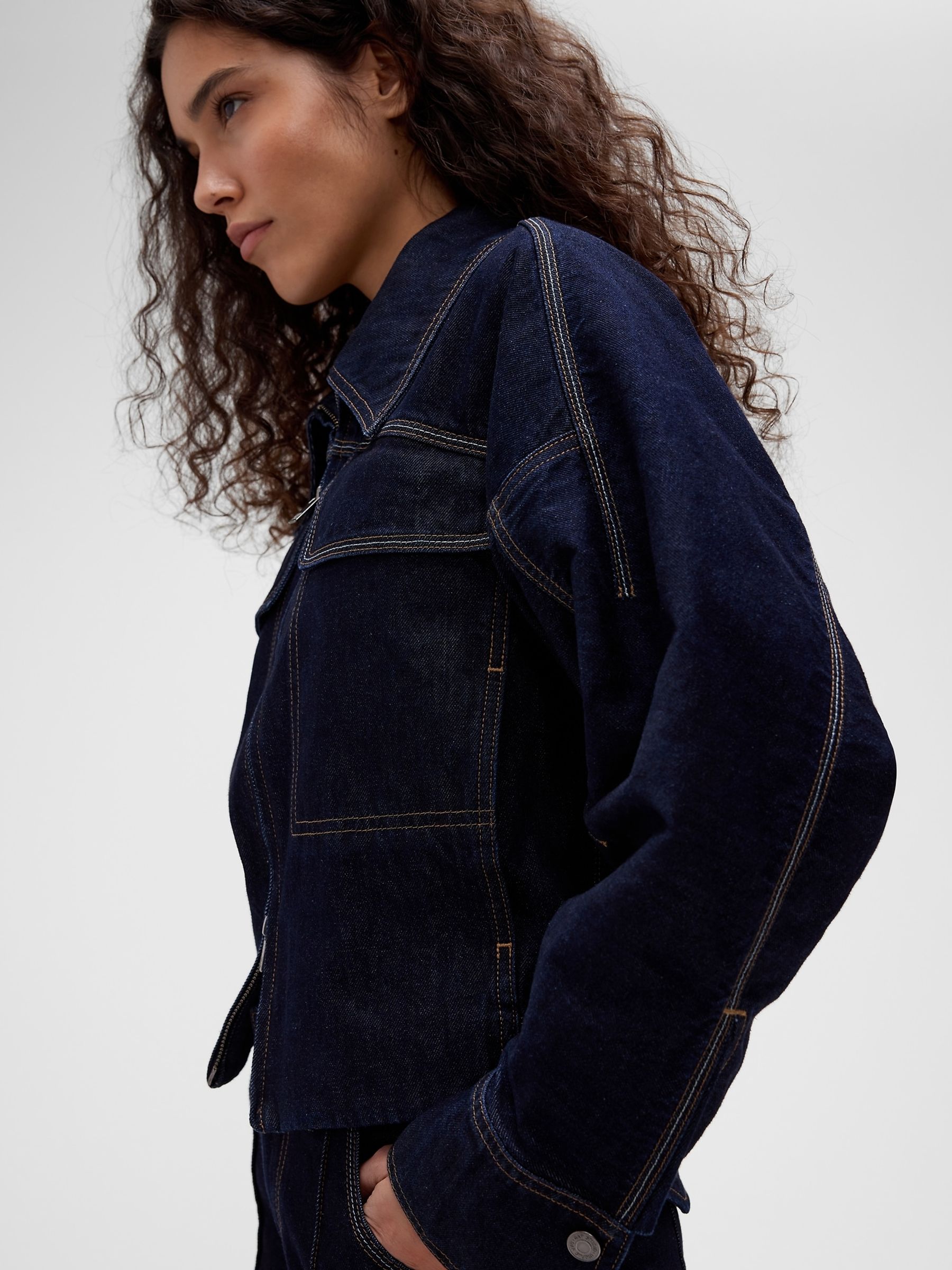 GapStudio Dark Wash Double-Pocket Denim Jacket - Image 4 of 9