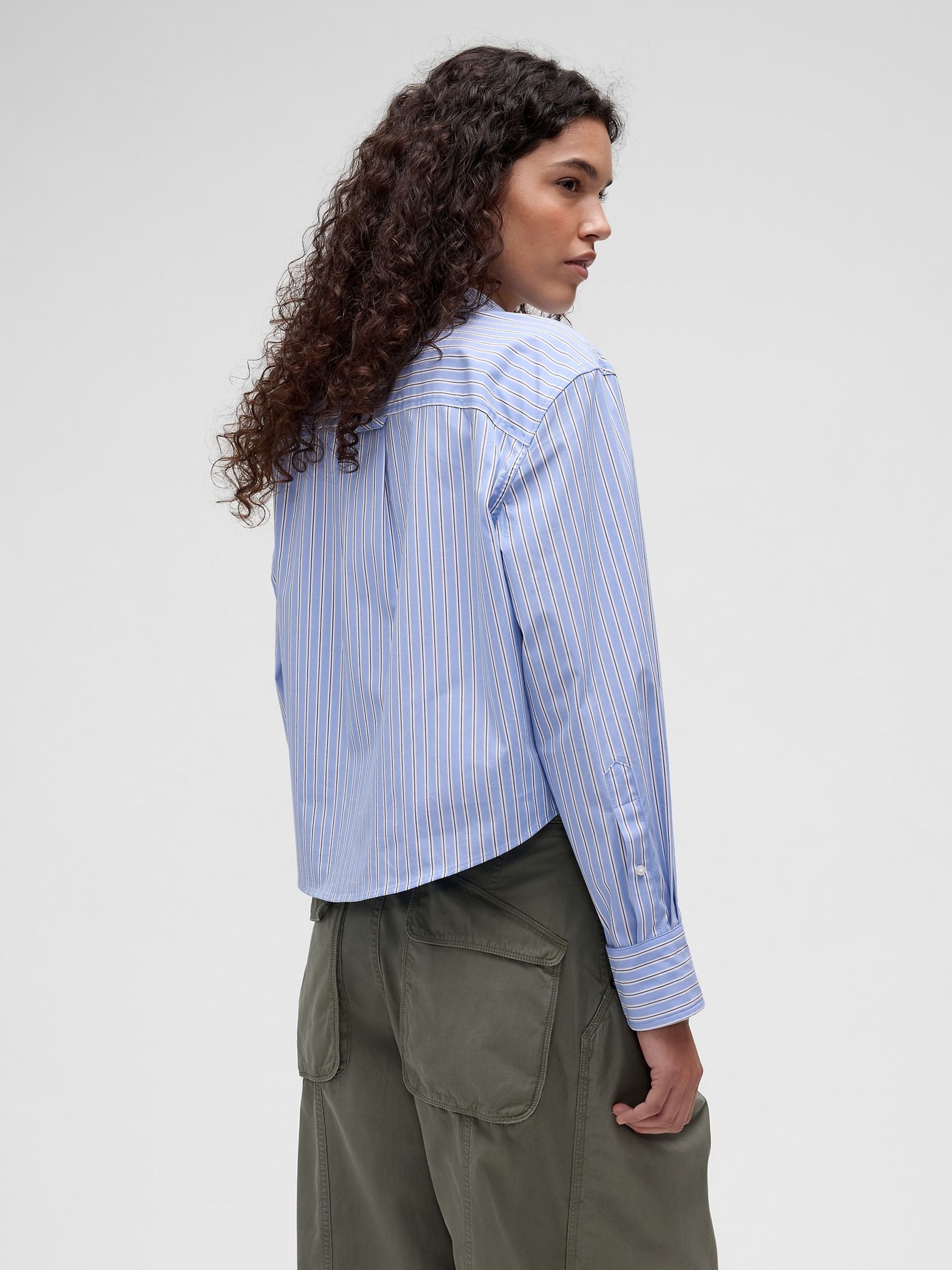 GapStudio Blue Stripe Poplin Crop Shirt - Image 2 of 9