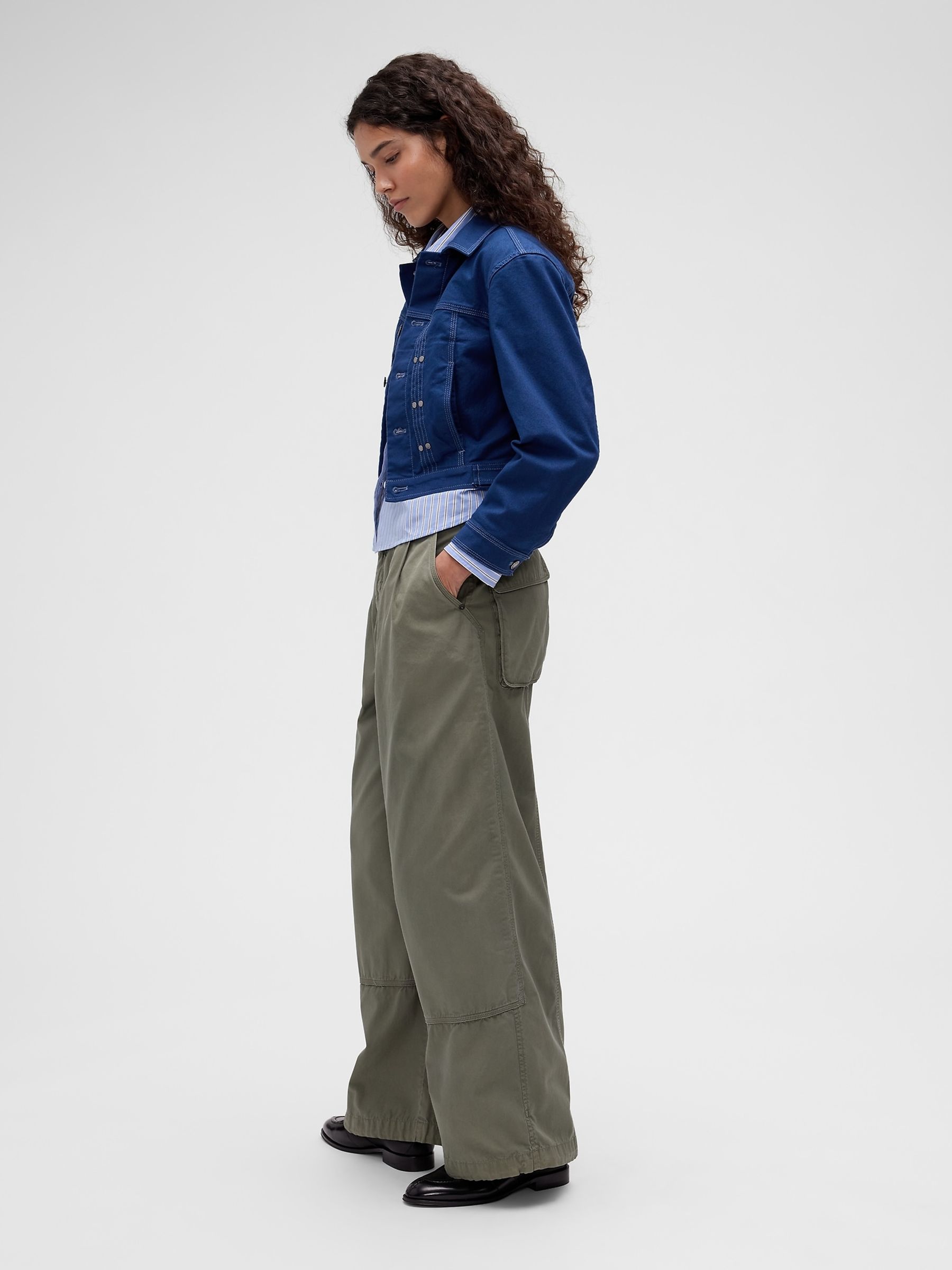 GapStudio Blue Stripe Poplin Crop Shirt - Image 4 of 9