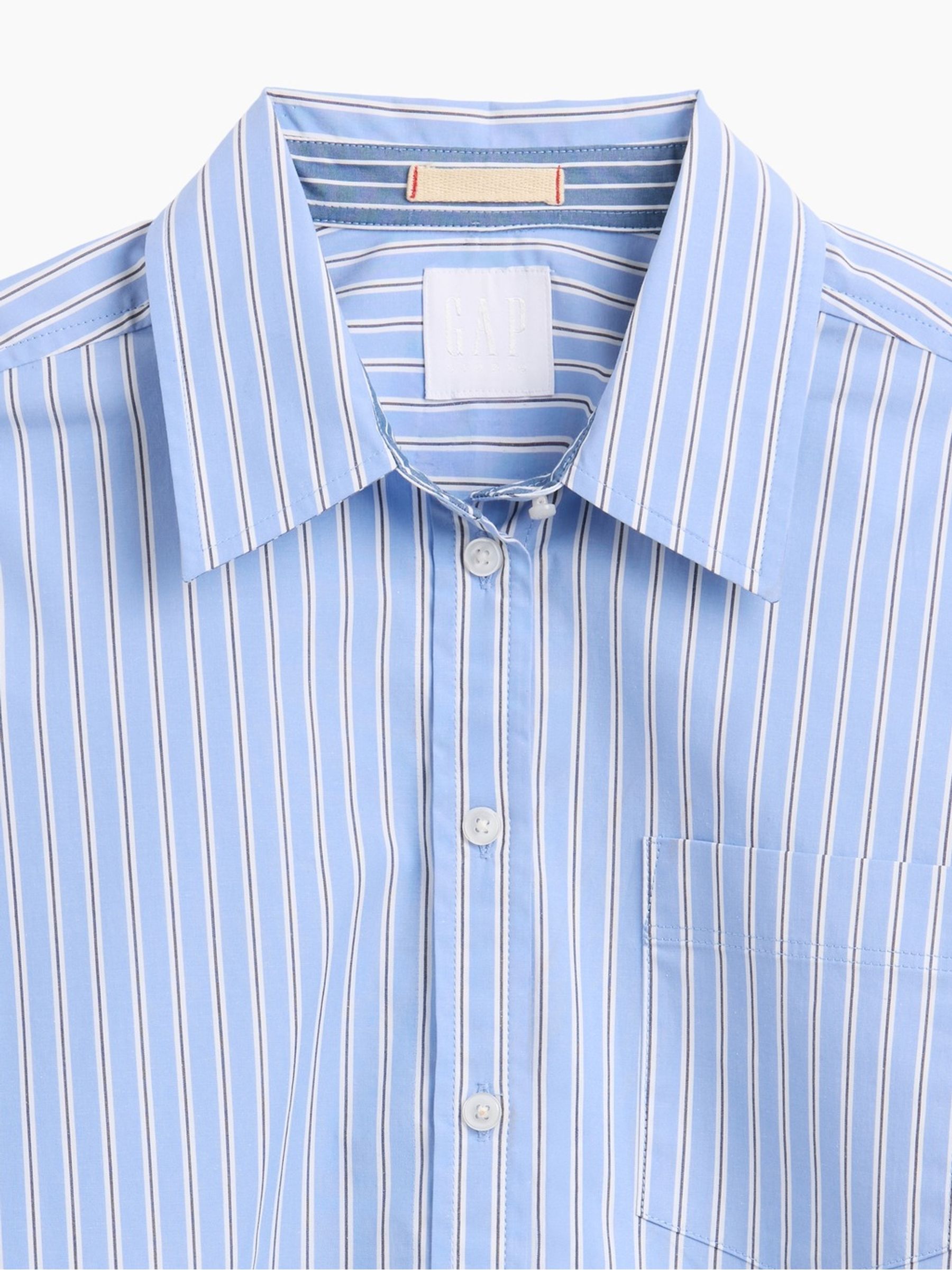 GapStudio Blue Stripe Poplin Crop Shirt - Image 6 of 9