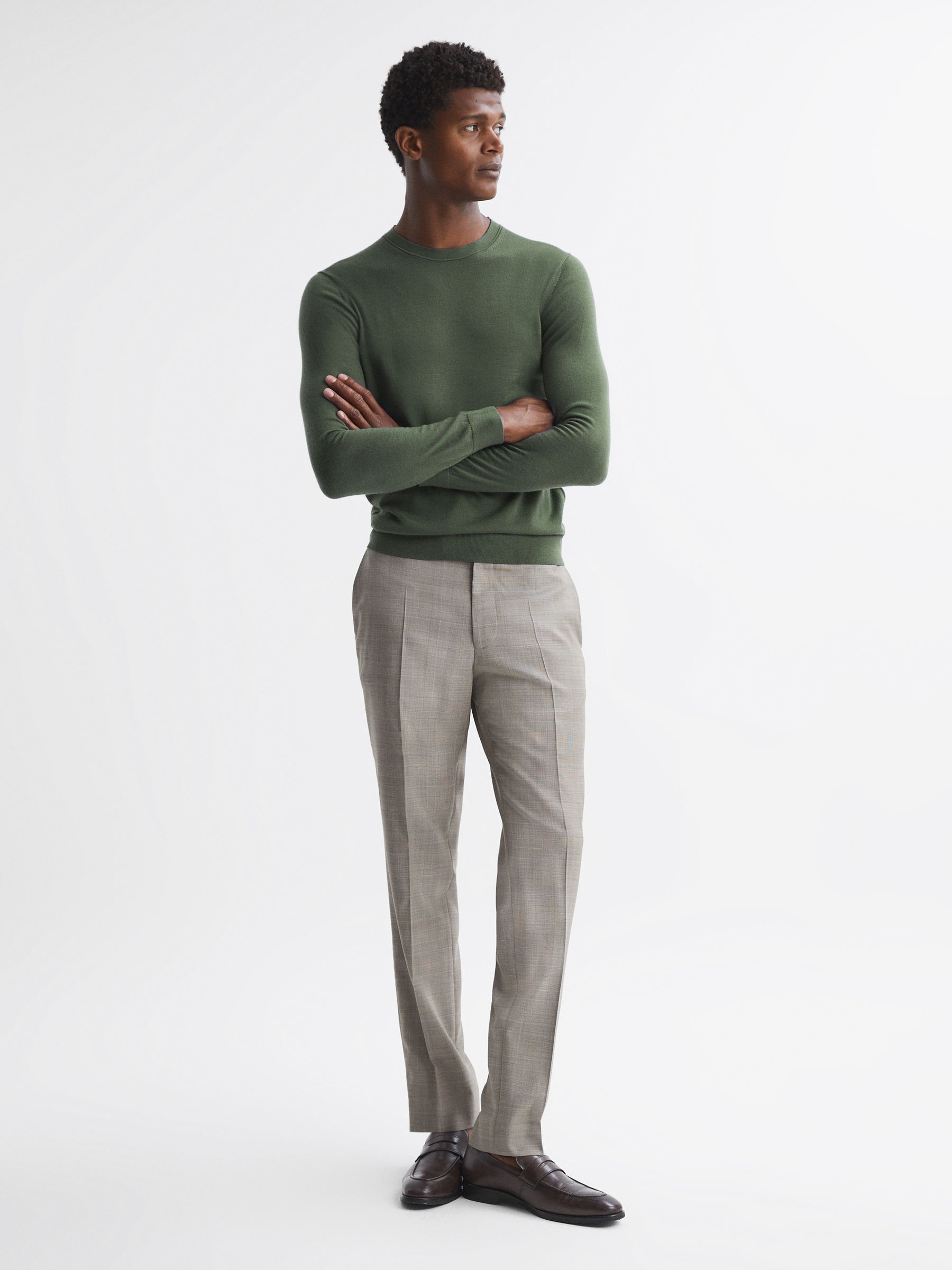 Merino Wool Crew Neck Jumper in Ivy Green - Image 1 of 1