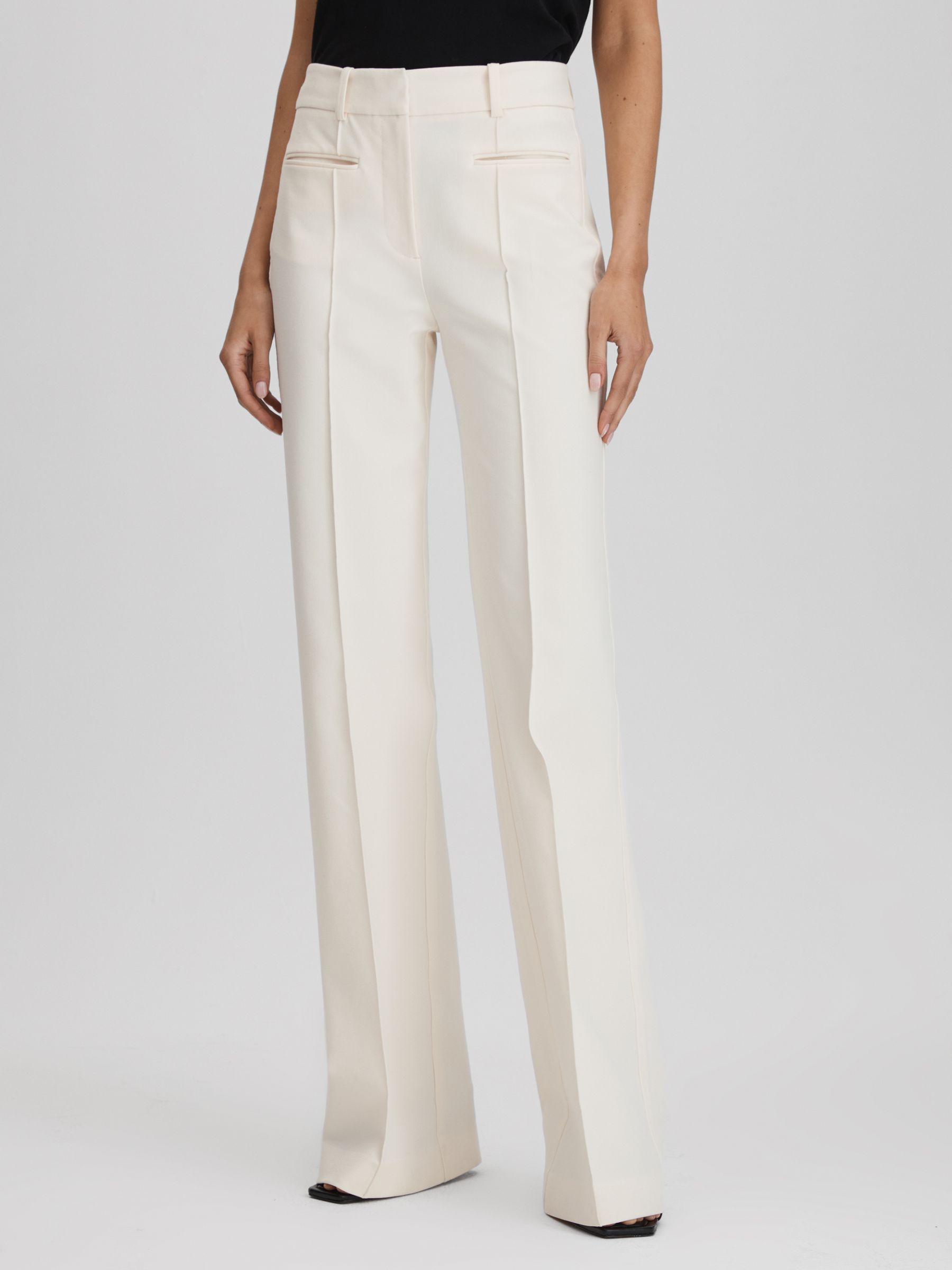 Petite High Rise Flared Trousers in Cream - Image 1 of 6