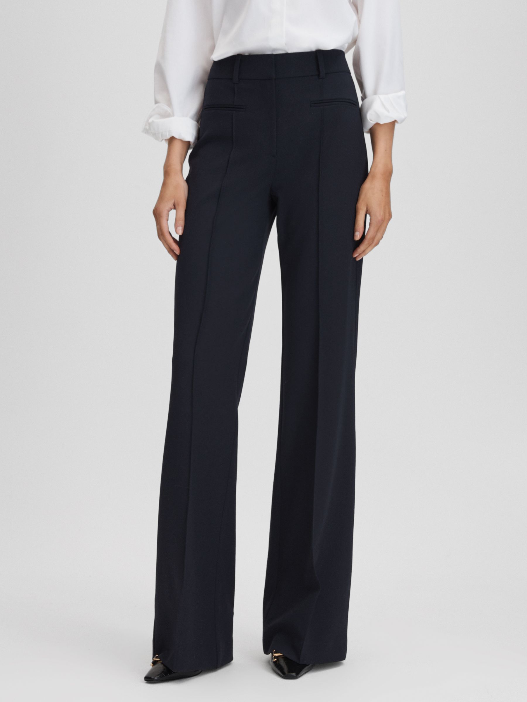 High Rise Flared Trousers in Navy - Image 1 of 6