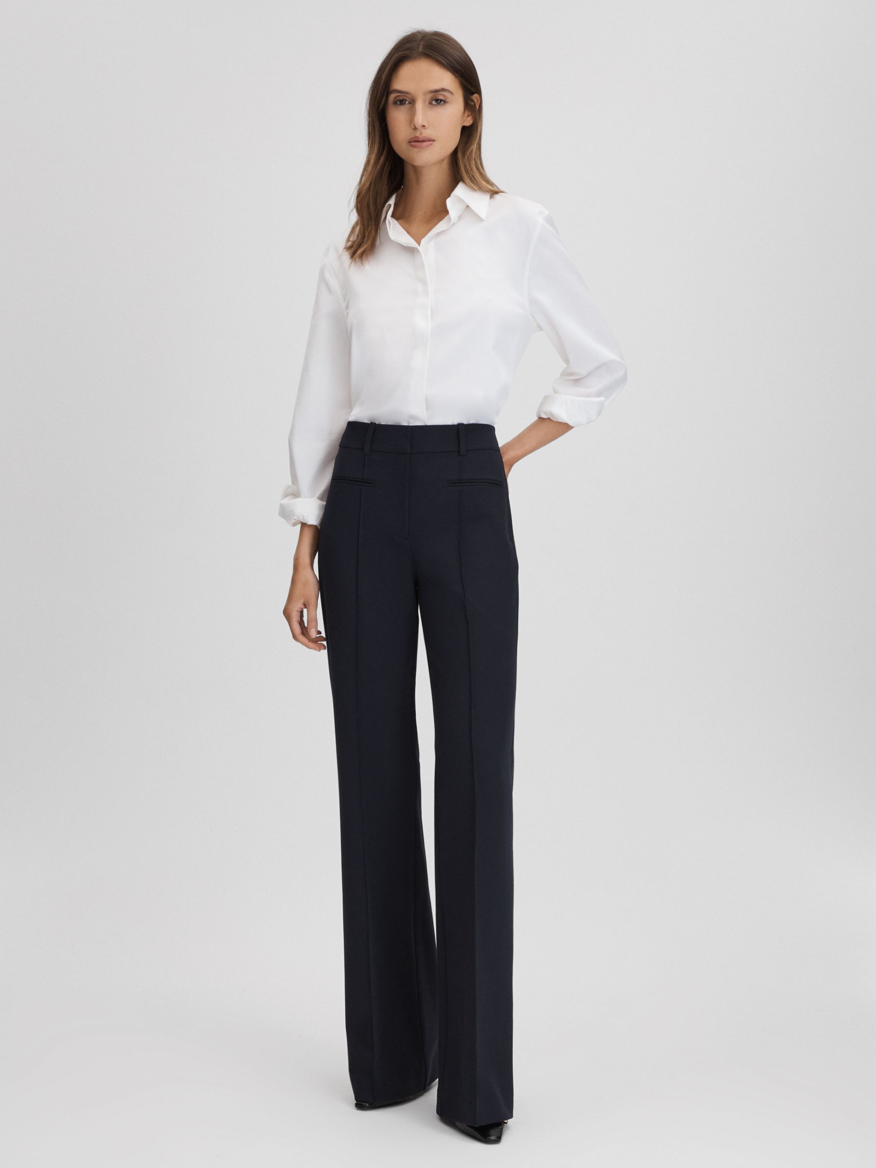 High Rise Flared Trousers in Navy - Image 3 of 6