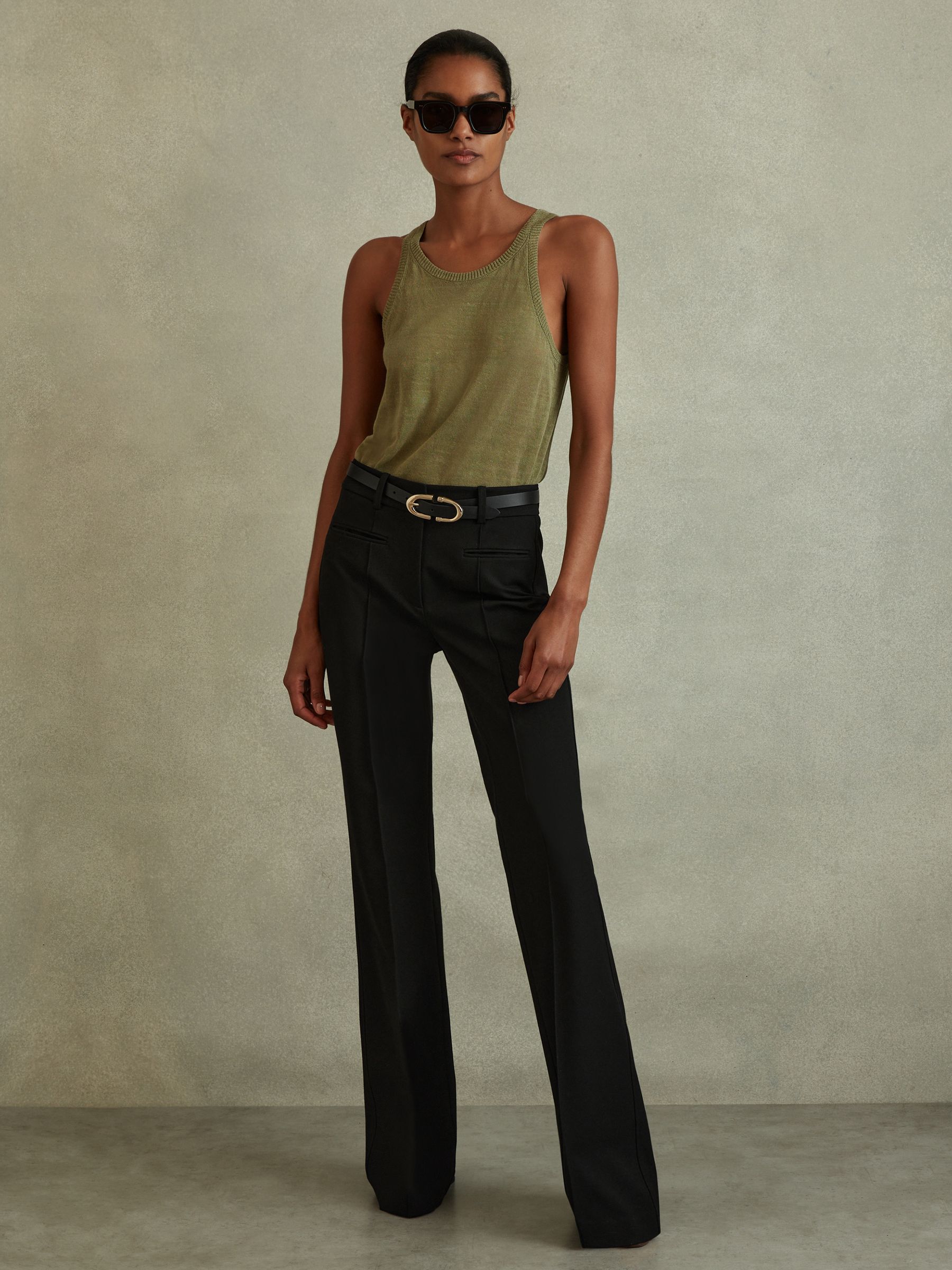 Petite High Rise Flared Trousers in Black - Image 3 of 6