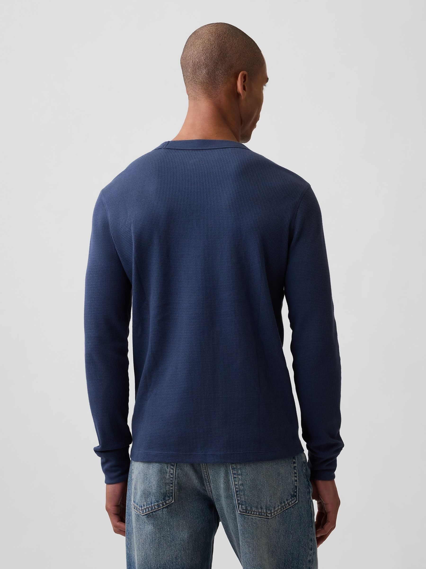 Navy Waffle Knit Long Sleeve T-Shirt - Image 2 of 5