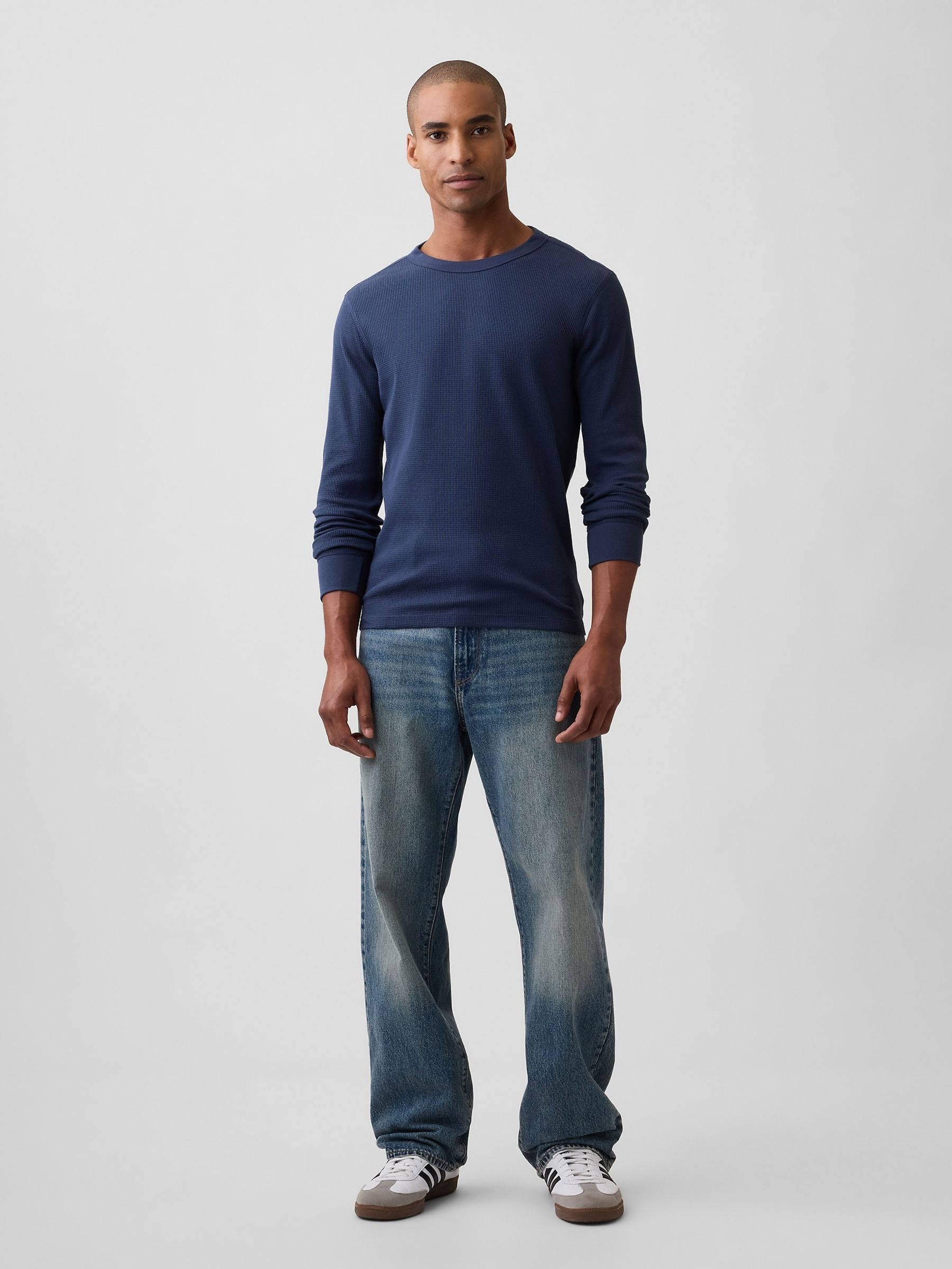 Navy Waffle Knit Long Sleeve T-Shirt - Image 3 of 5