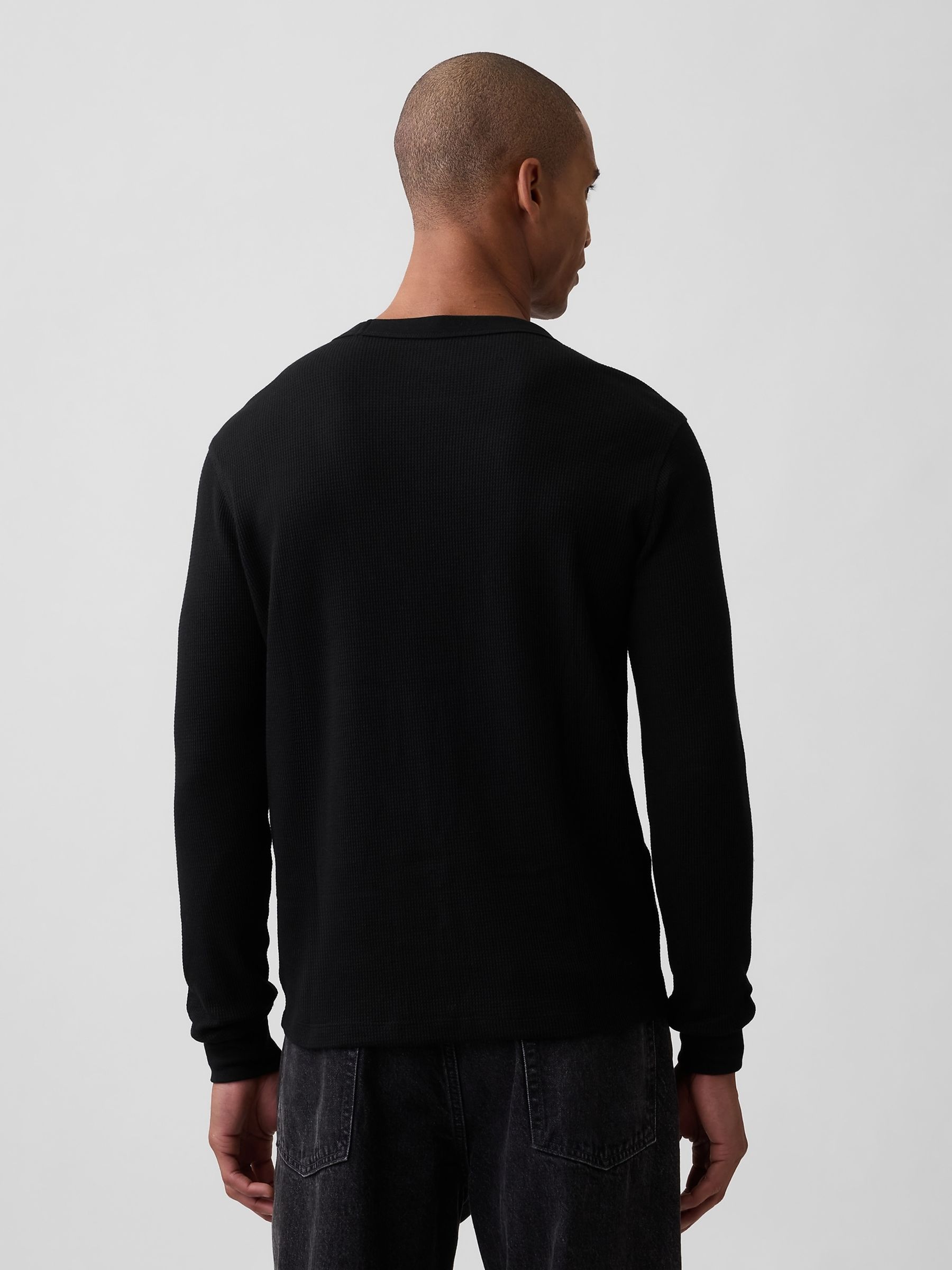 Black Waffle Knit Long Sleeve T-Shirt - Image 2 of 5