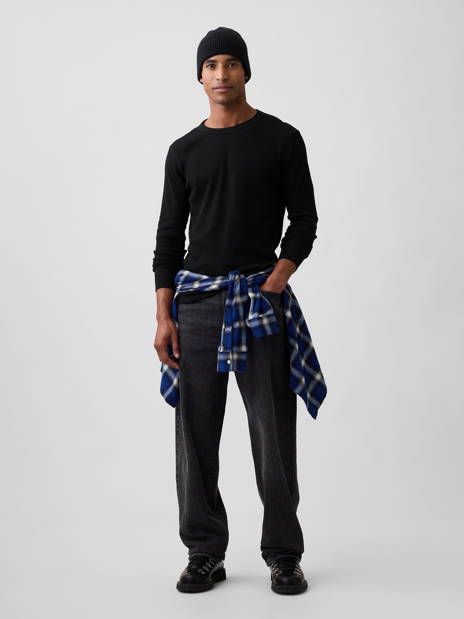 Black Waffle Knit Long Sleeve T-Shirt - Image 3 of 5