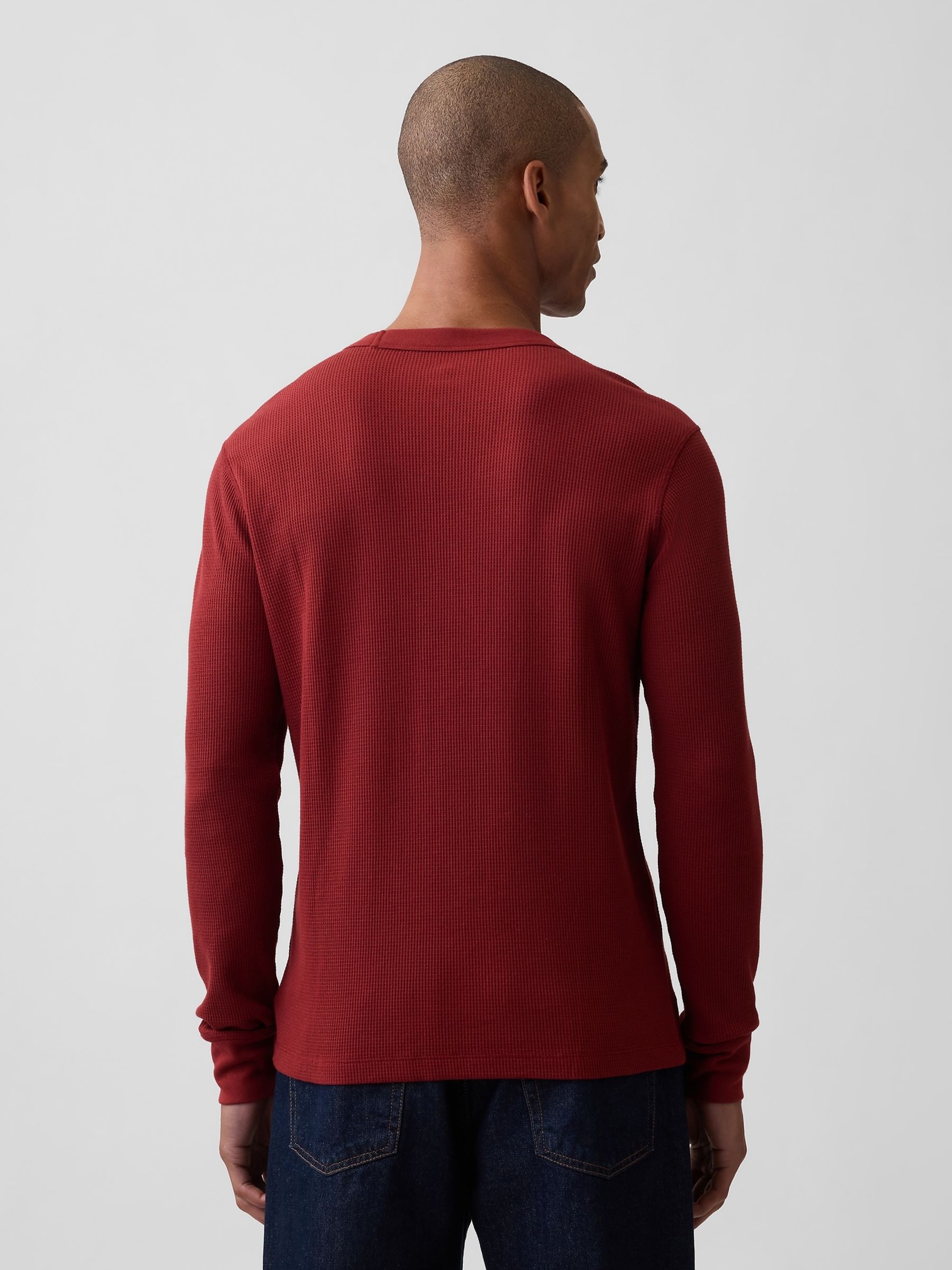 Dark Red Waffle Knit Long Sleeve T-Shirt - Image 2 of 5 Dark Red Waffle Knit Long Sleeve T-Shirt - Image 2 of 5