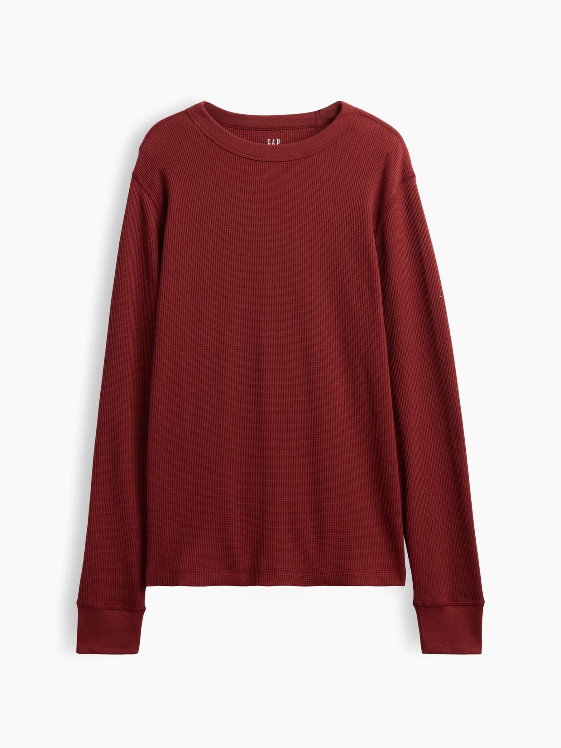Dark Red Waffle Knit Long Sleeve T-Shirt - Image 4 of 5
