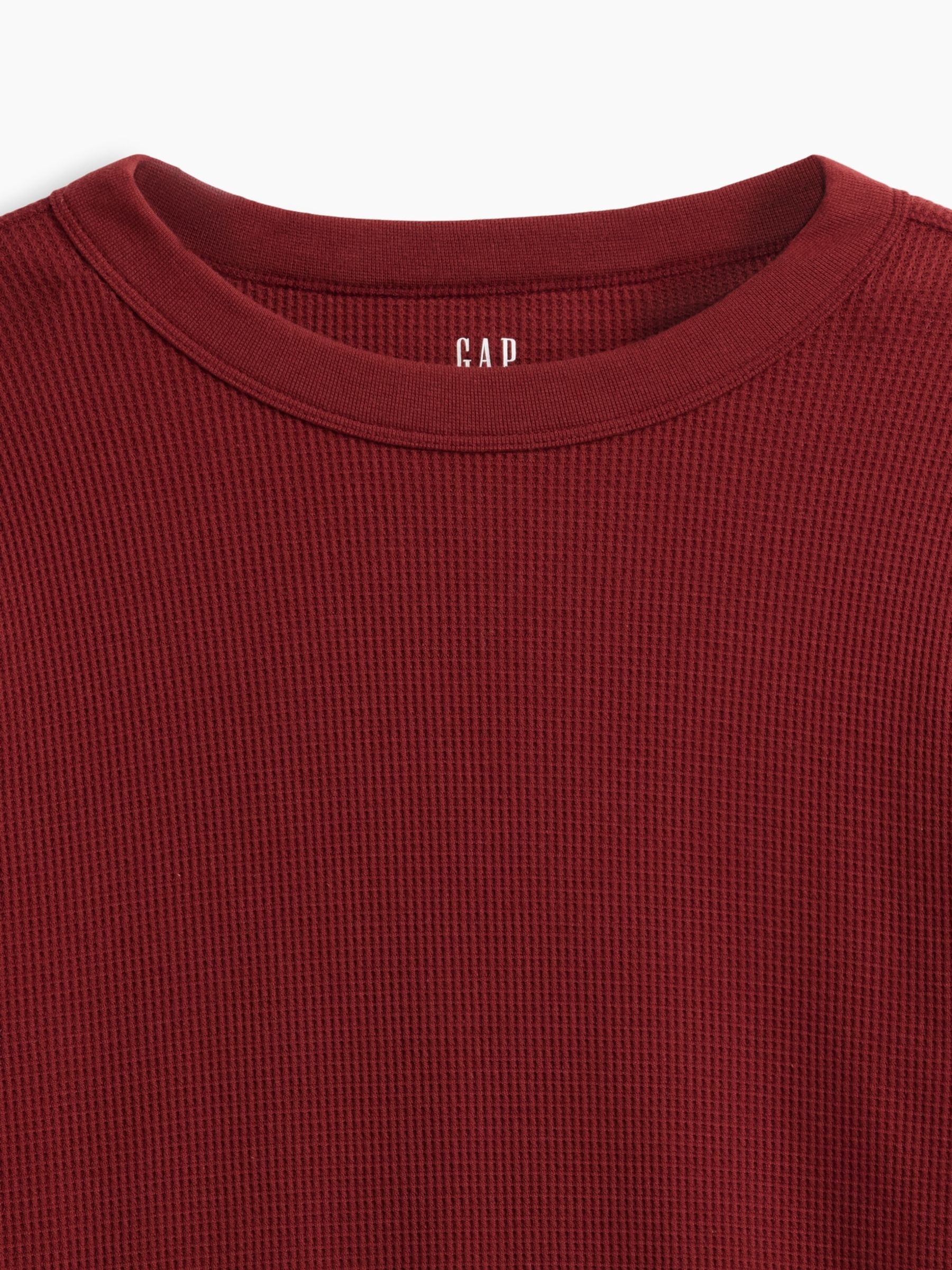 Dark Red Waffle Knit Long Sleeve T-Shirt - Image 5 of 5