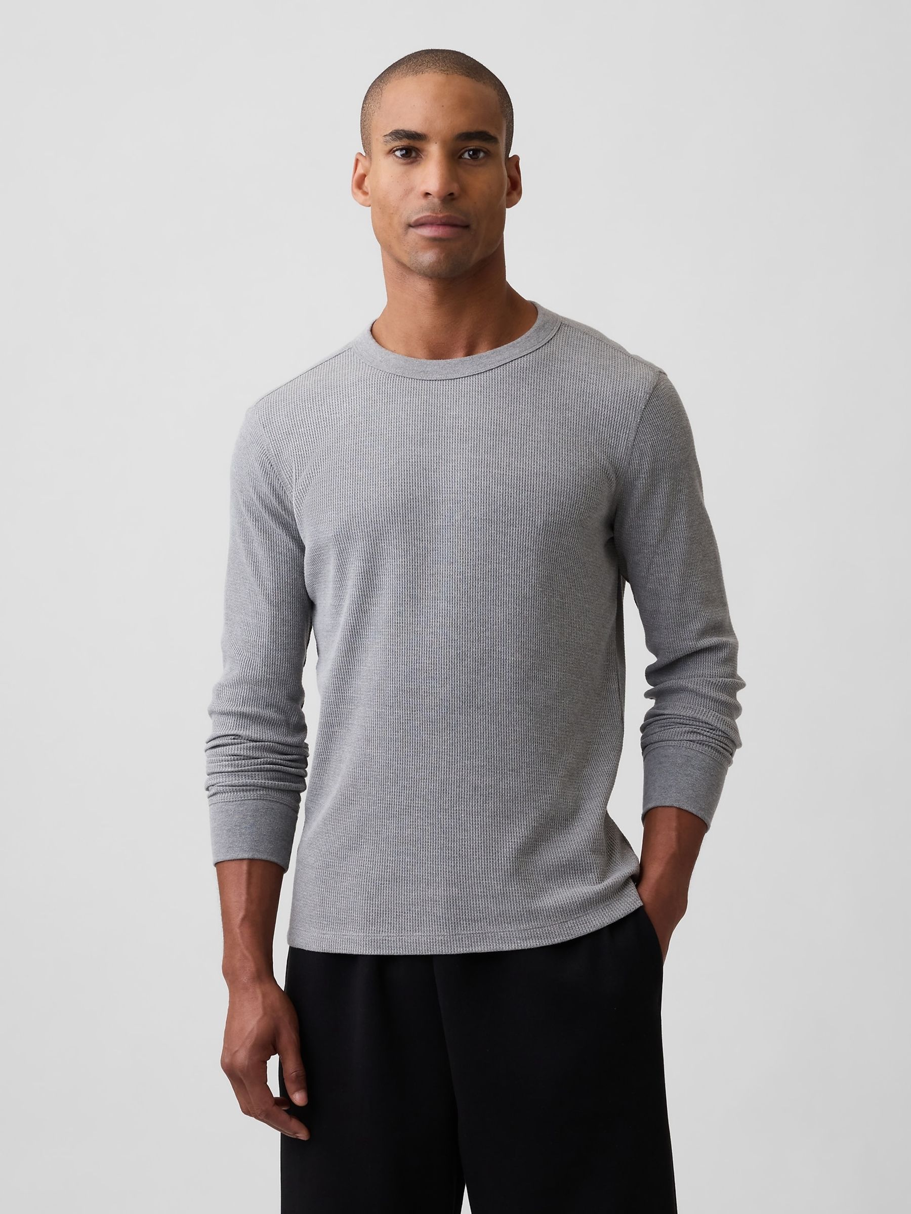 Grey Waffle Knit Long Sleeve T-Shirt - Image 1 of 5