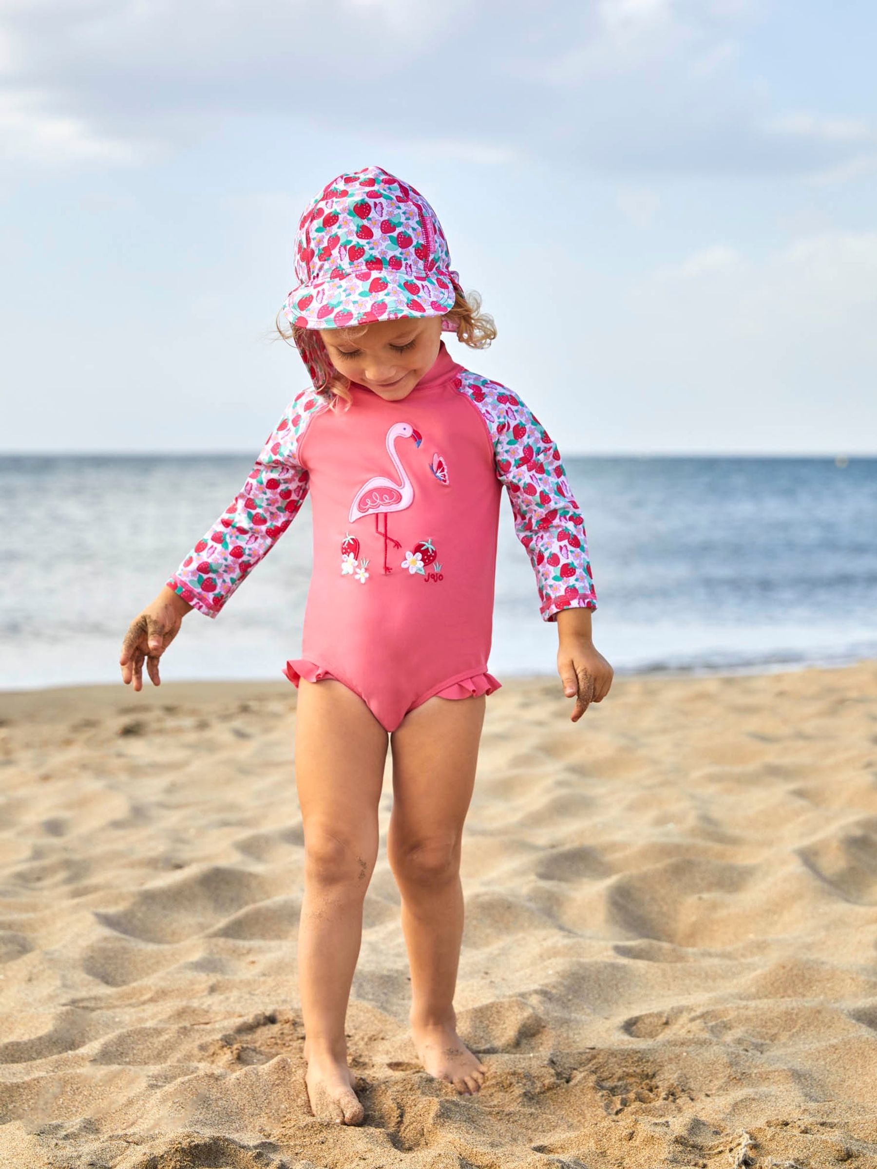 Pink Girls' Flamingo UPF 50 Long Sleeve Swimsuit - Image 1 of 6