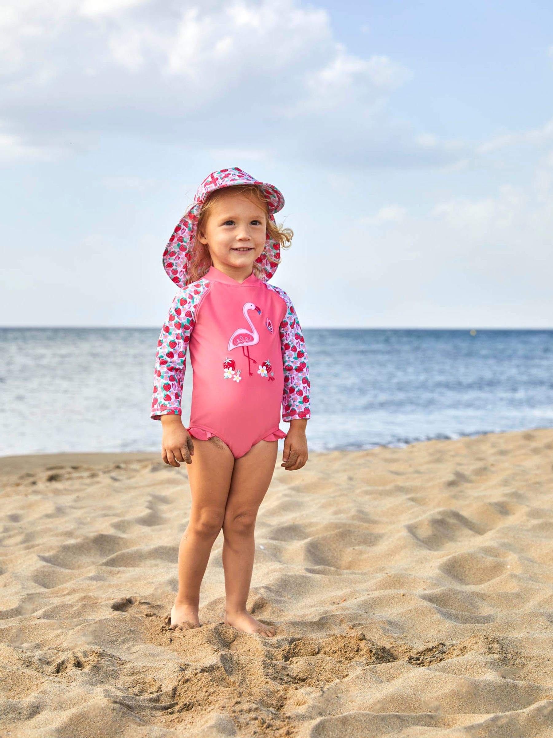 Pink Girls' Flamingo UPF 50 Long Sleeve Swimsuit - Image 2 of 6