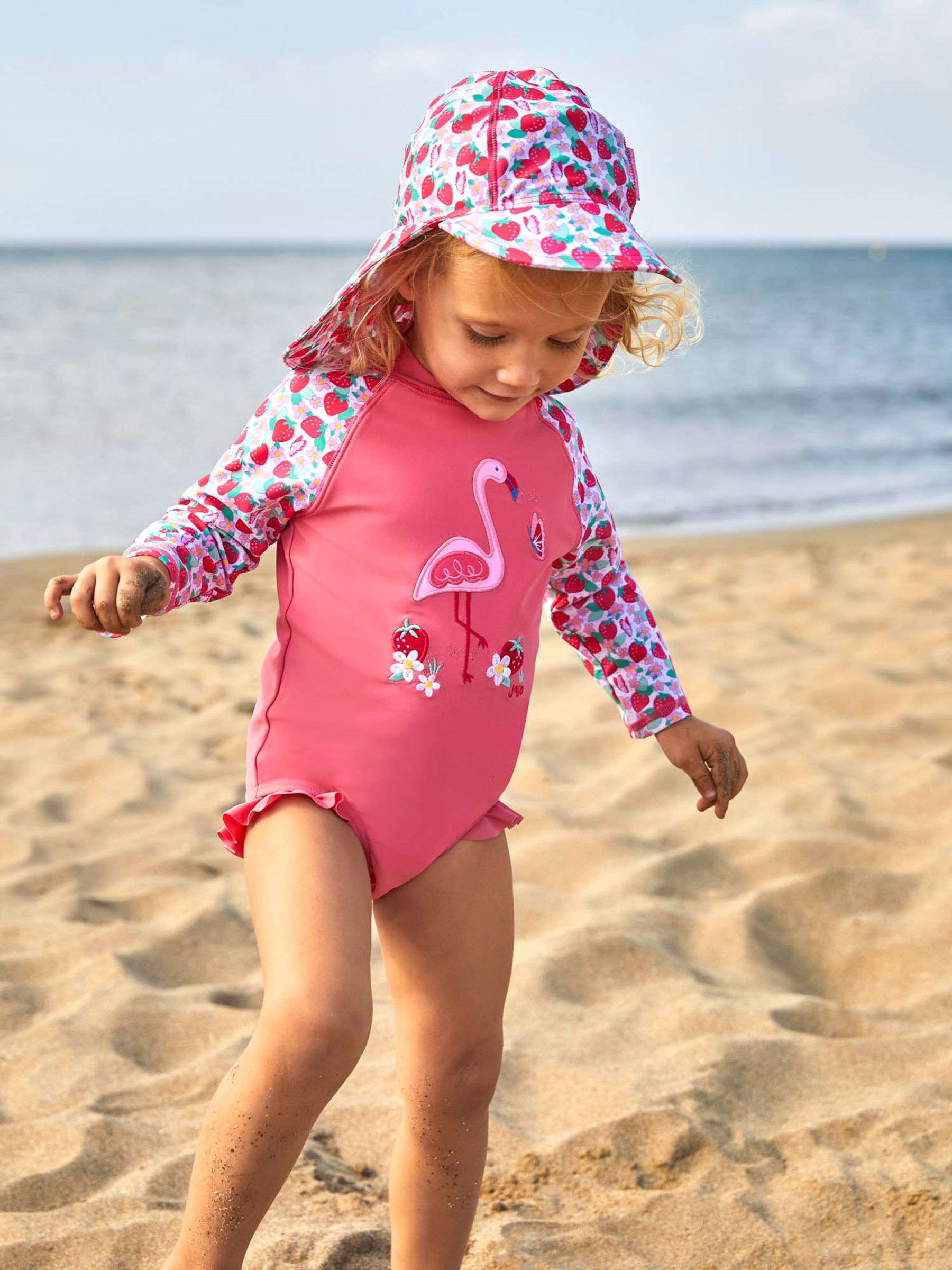 Pink Girls' Flamingo UPF 50 Long Sleeve Swimsuit - Image 3 of 6