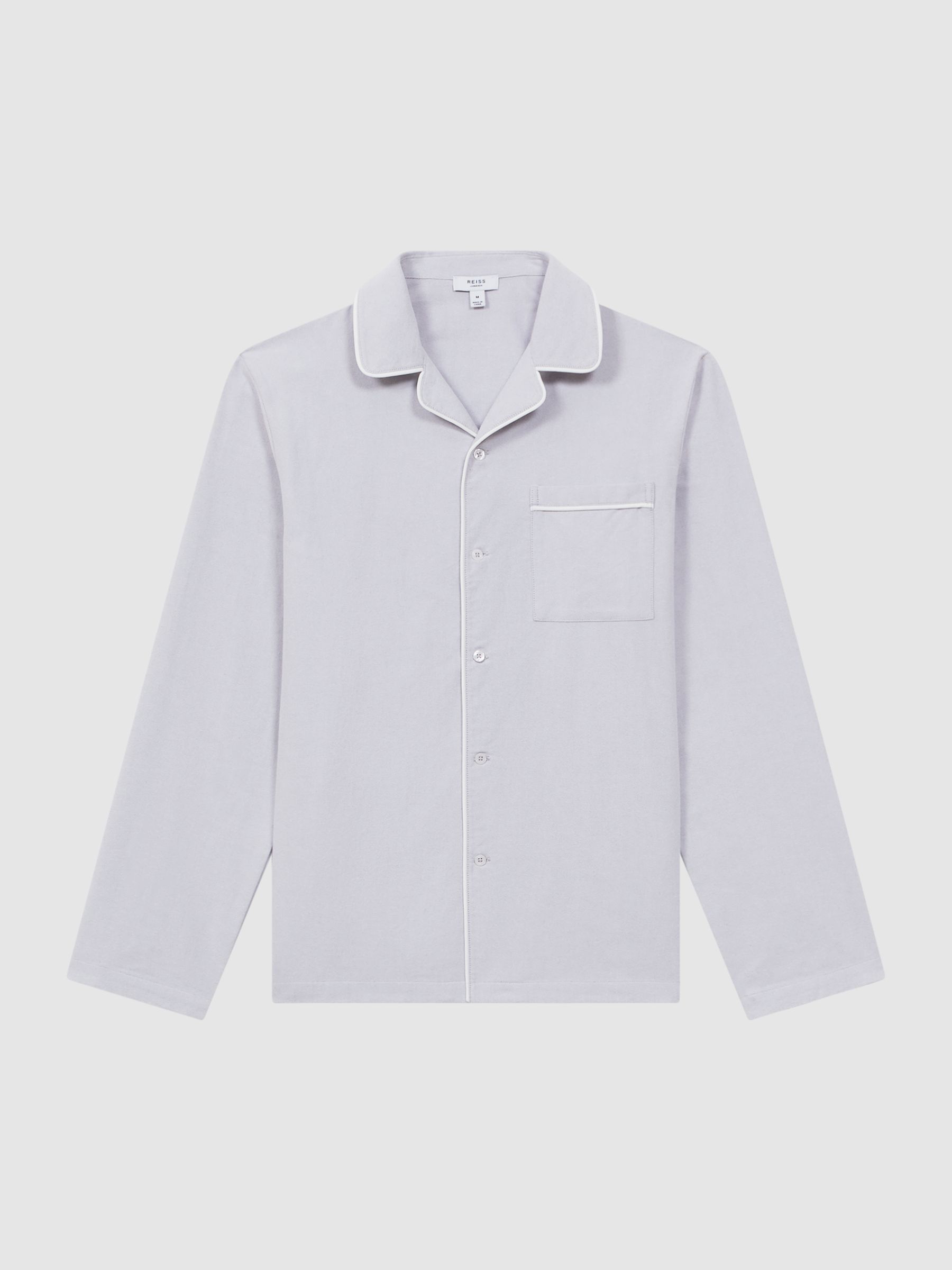 Reiss Cotton Button-Through Pyjama Shirt in Ice Grey - REISS