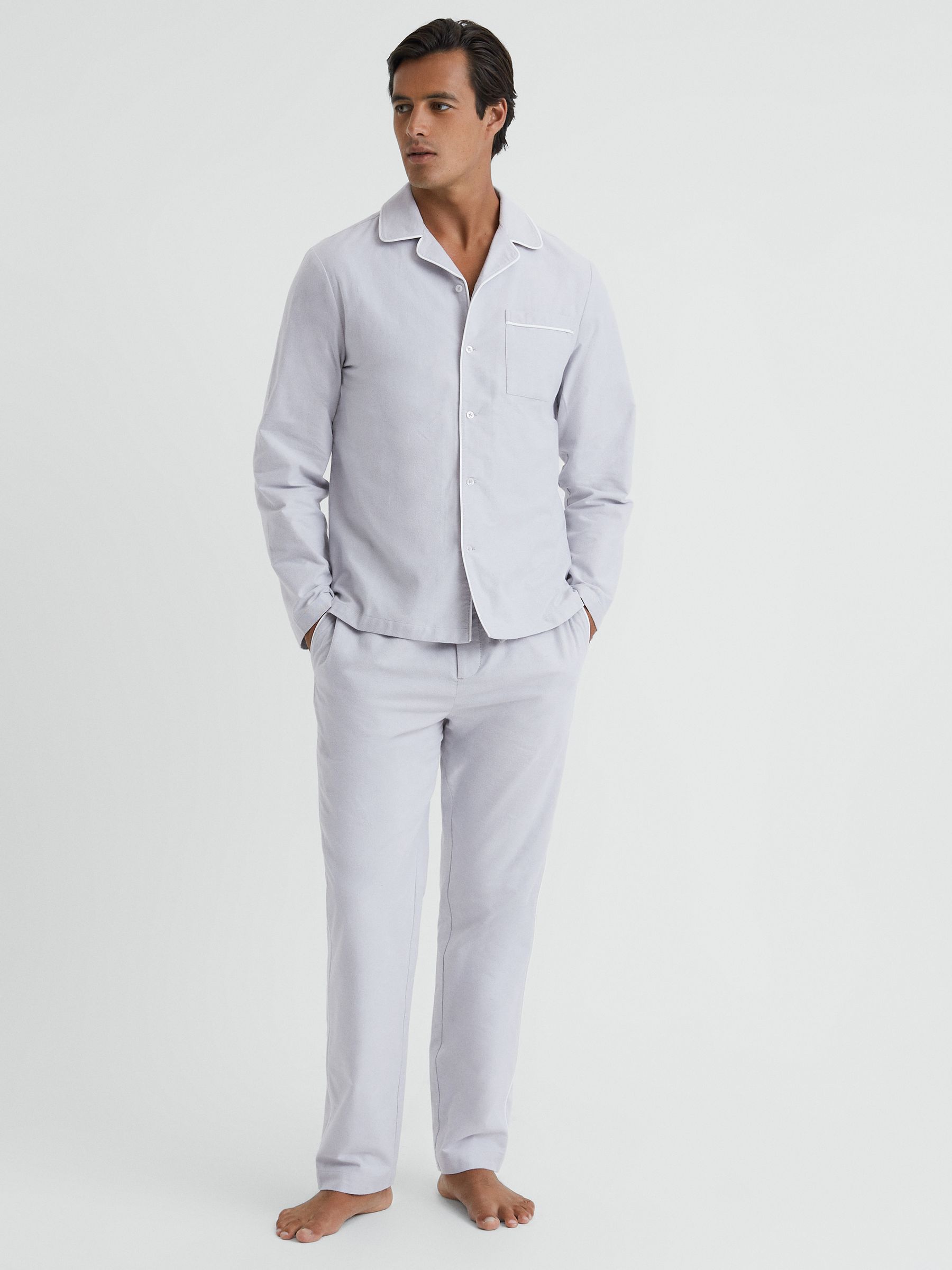 Cotton Button-Through Pyjama Shirt in Ice Grey - Image 3 of 5