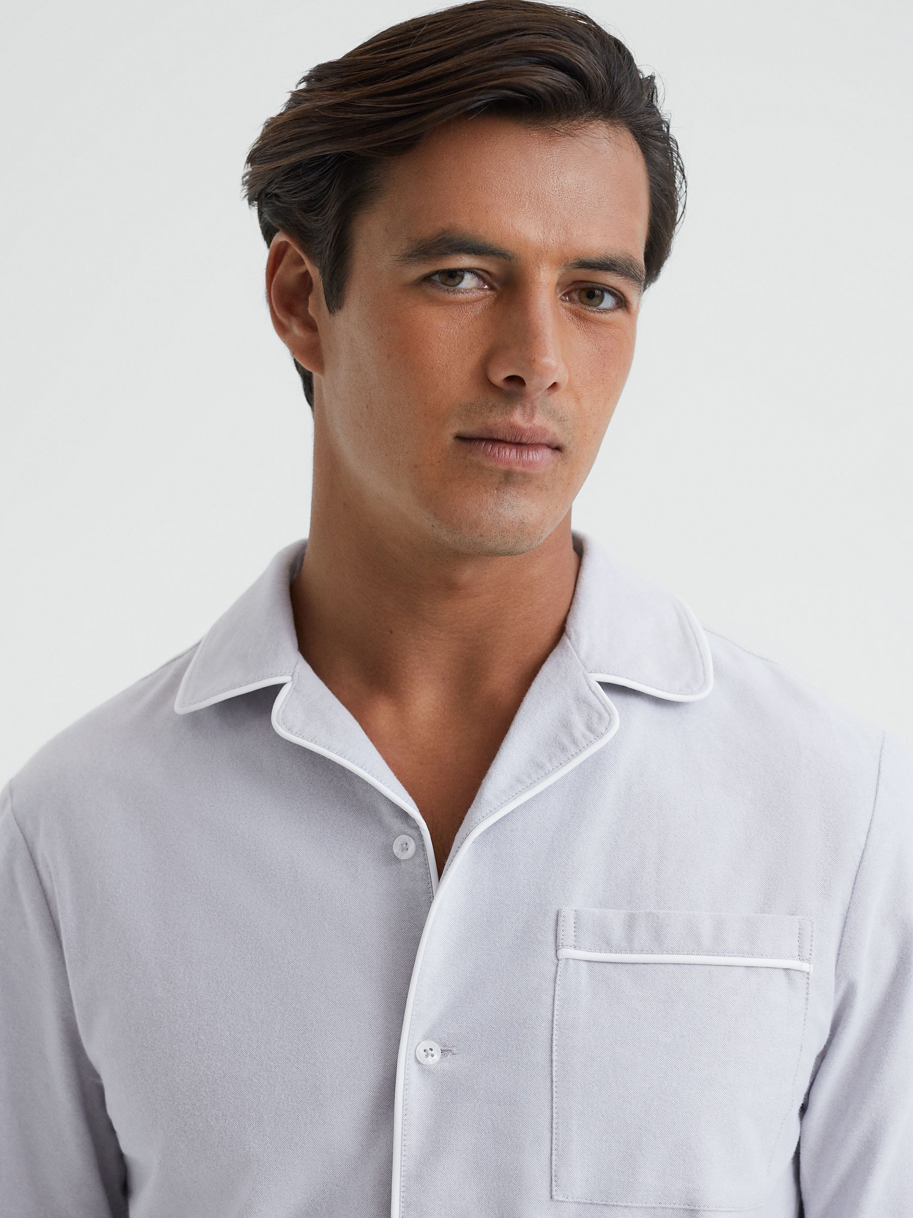 Cotton Button-Through Pyjama Shirt in Ice Grey - Image 4 of 5