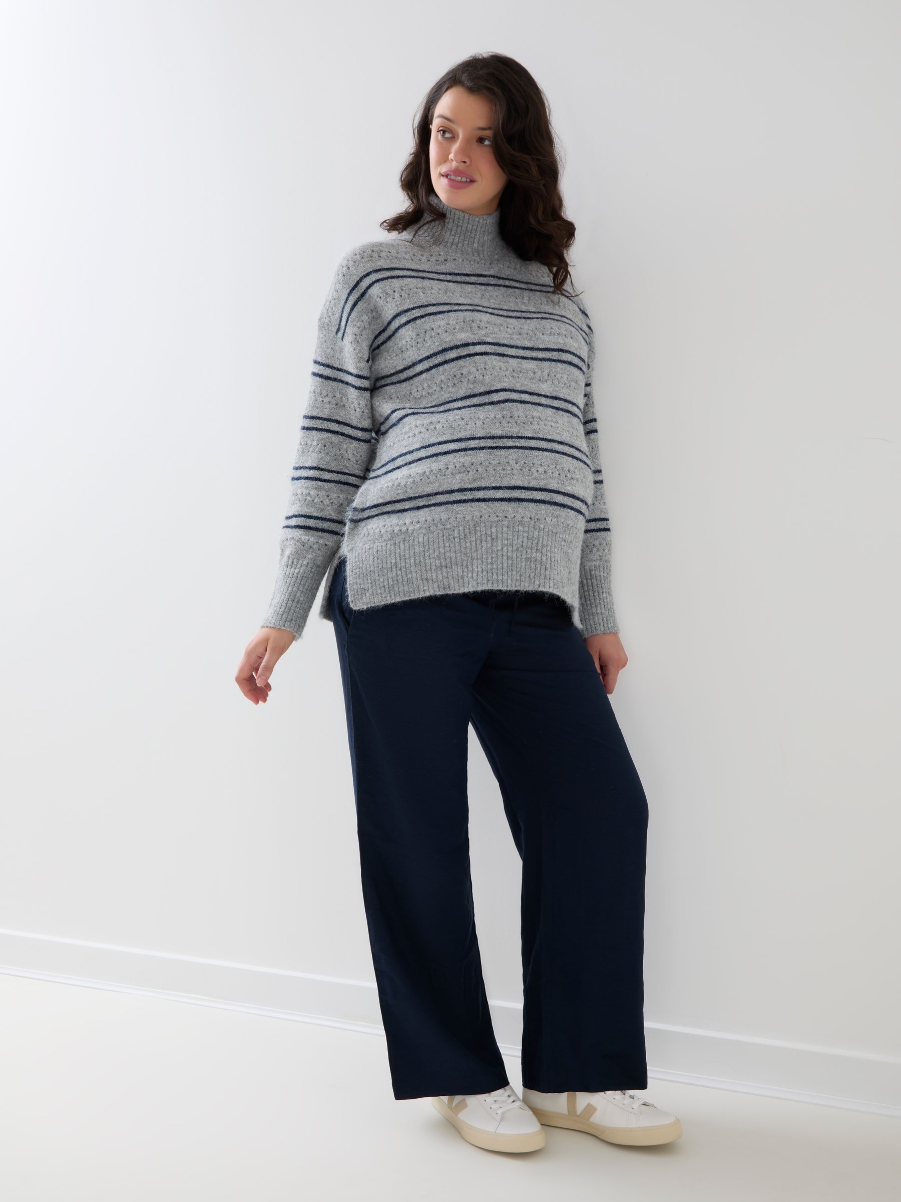 Grey Stripe Turtle Neck Maternity & Nursing Jumper - Image 2 of 5