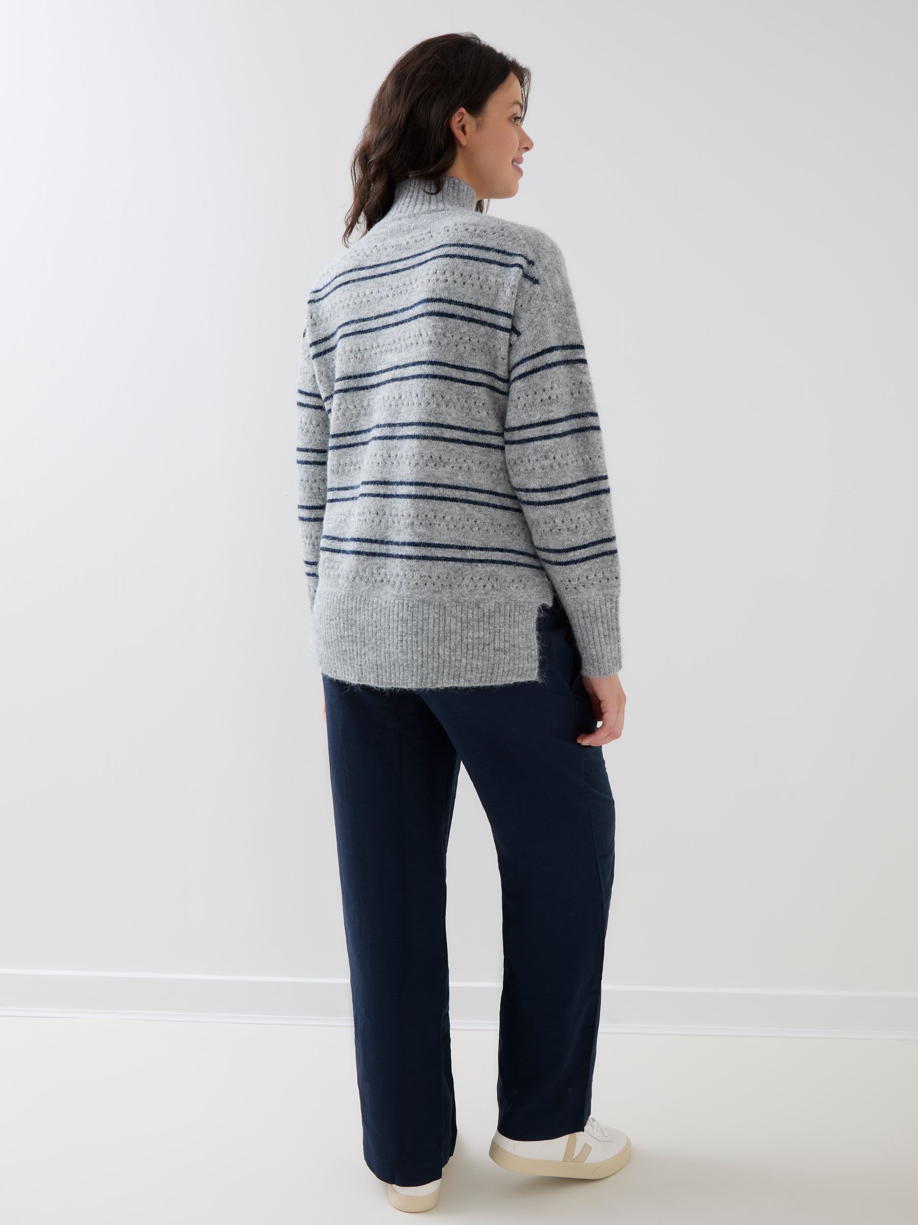 Grey Stripe Turtle Neck Maternity & Nursing Jumper - Image 3 of 5