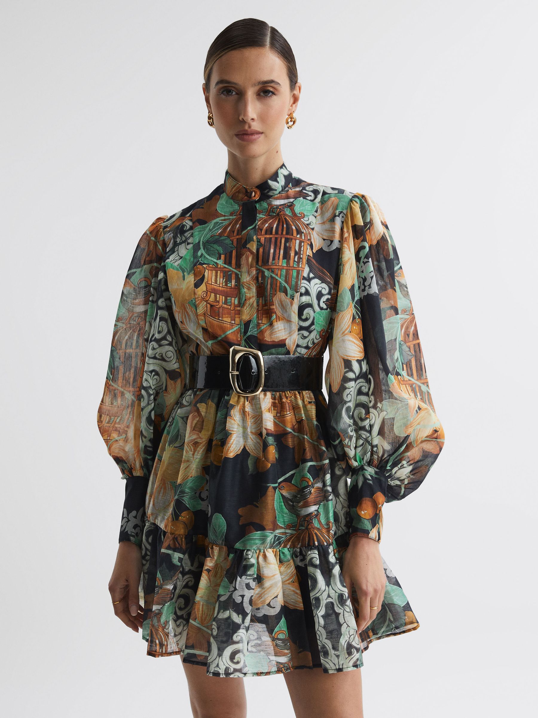 Leo Lin Silk Linen Mini Dress in Azalea Print Twilight - Image 1 of 7