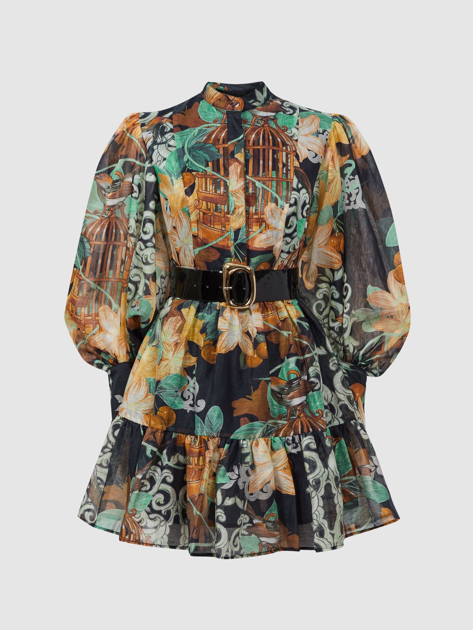 Leo Lin Silk Linen Mini Dress in Azalea Print Twilight - Image 2 of 7