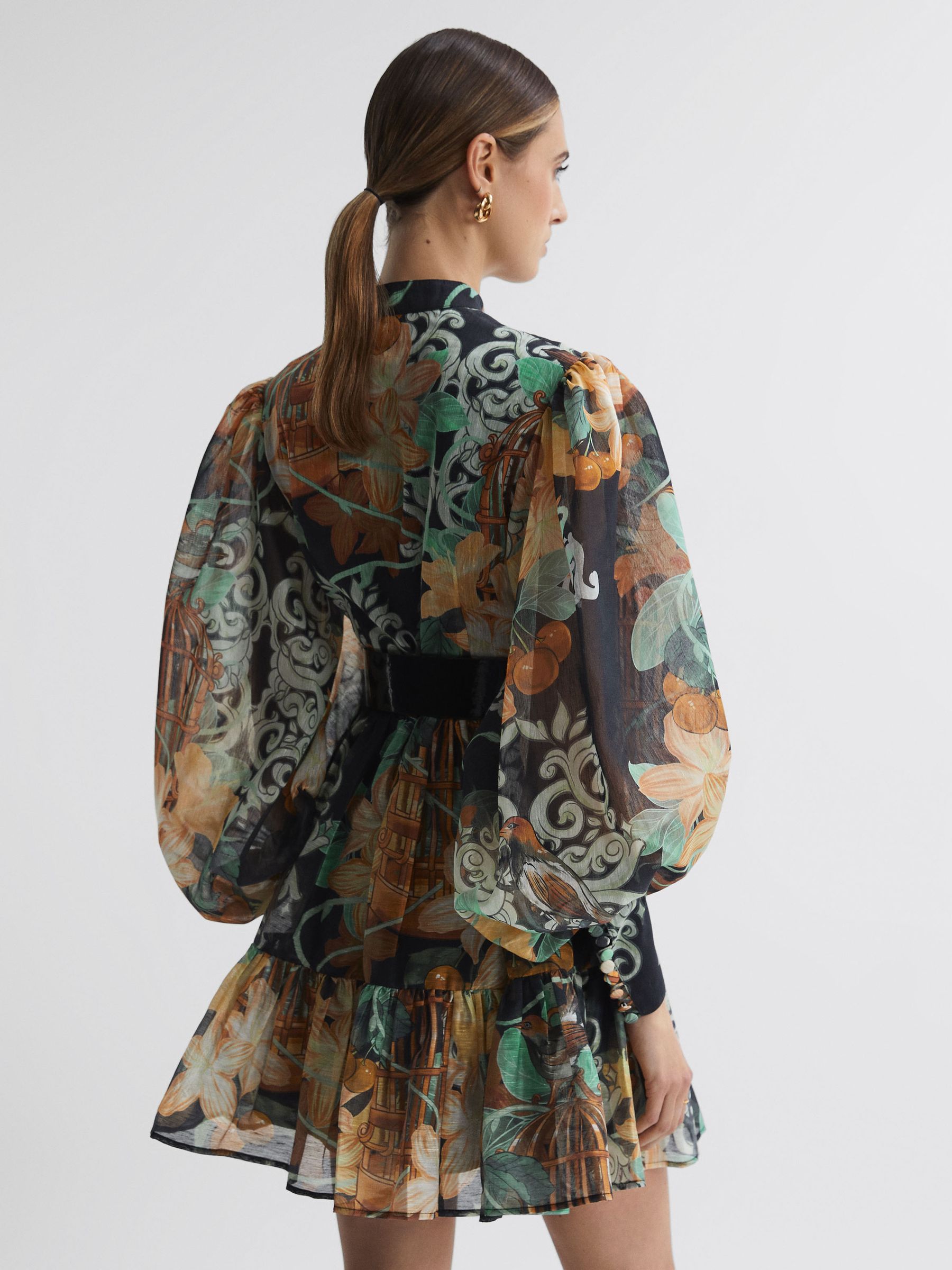 Leo Lin Silk Linen Mini Dress in Azalea Print Twilight - Image 4 of 7