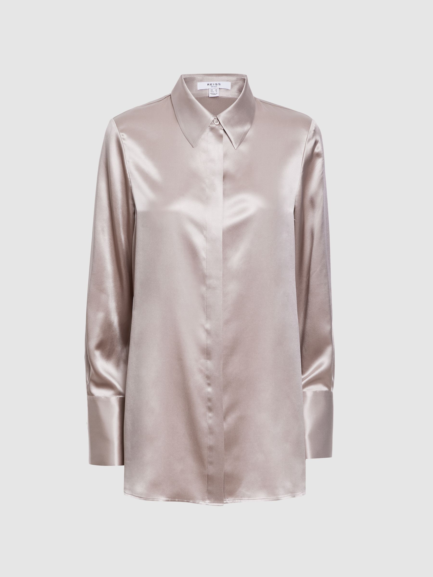 Oversized Silk Button Through Shirt in Champagne - Image 2 of 4
