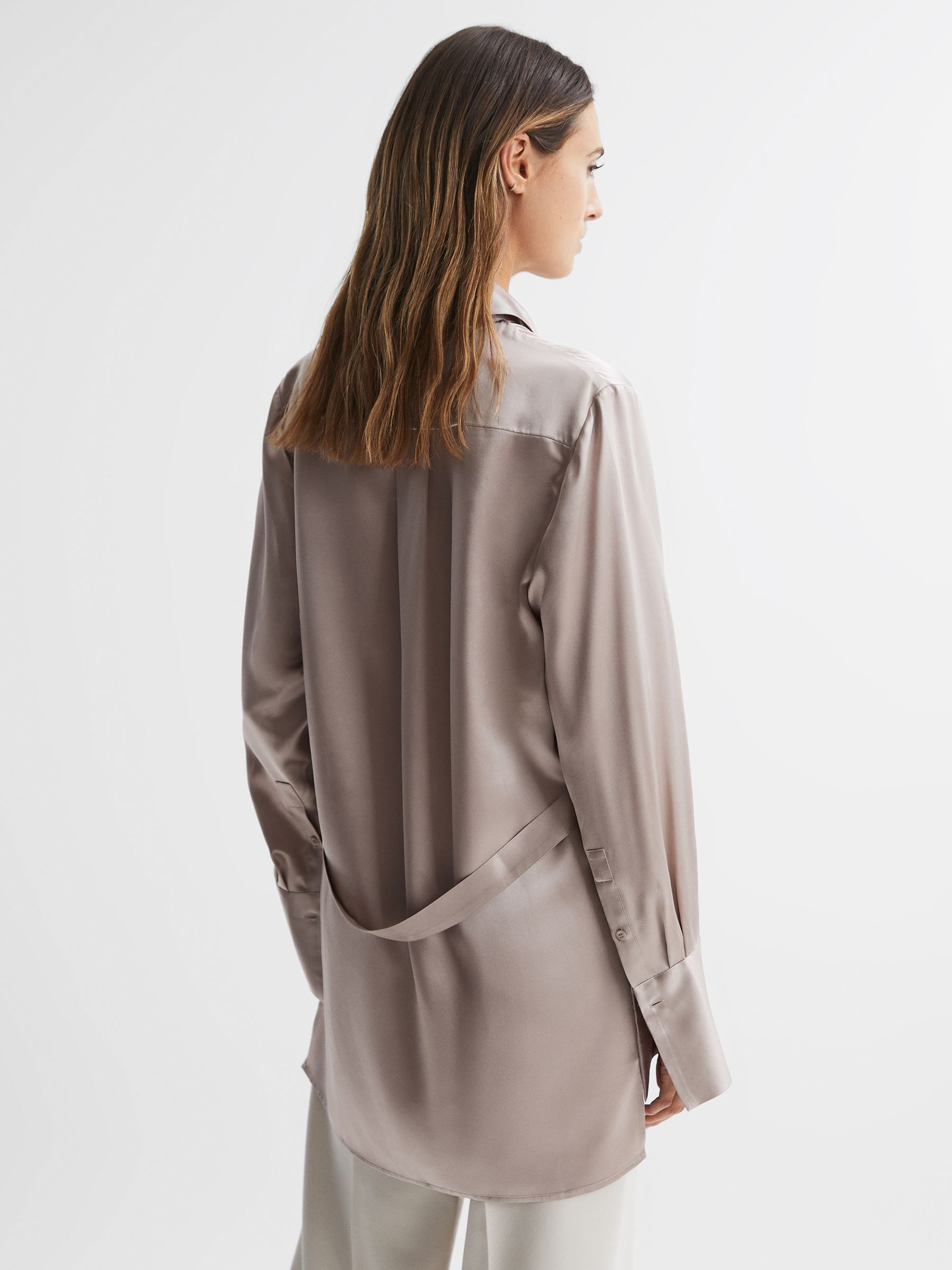 Oversized Silk Button Through Shirt in Champagne - Image 4 of 4
