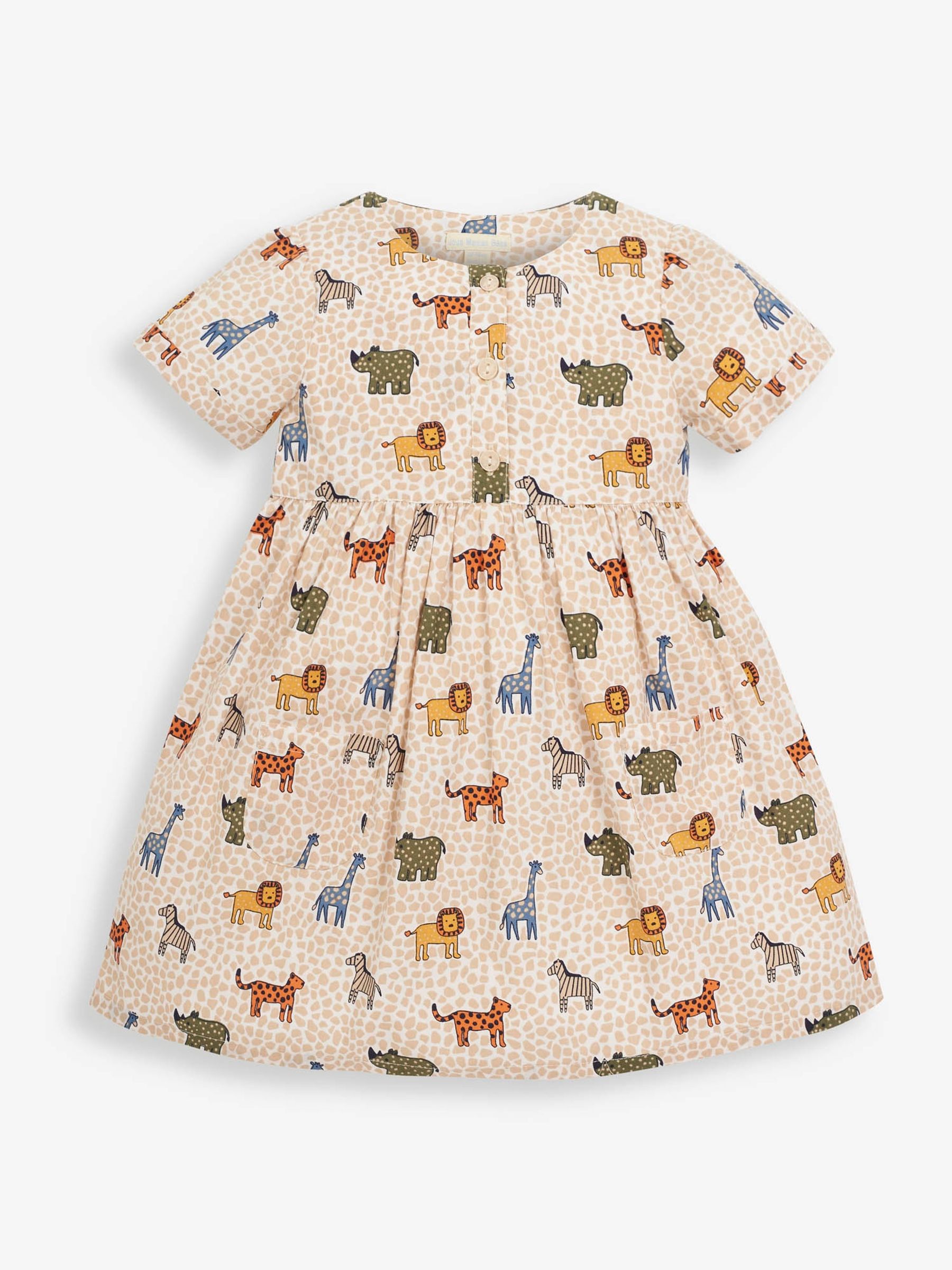 Cream Girls' Safari Animal Pebble Print Smock Dress - Image 1 of 2