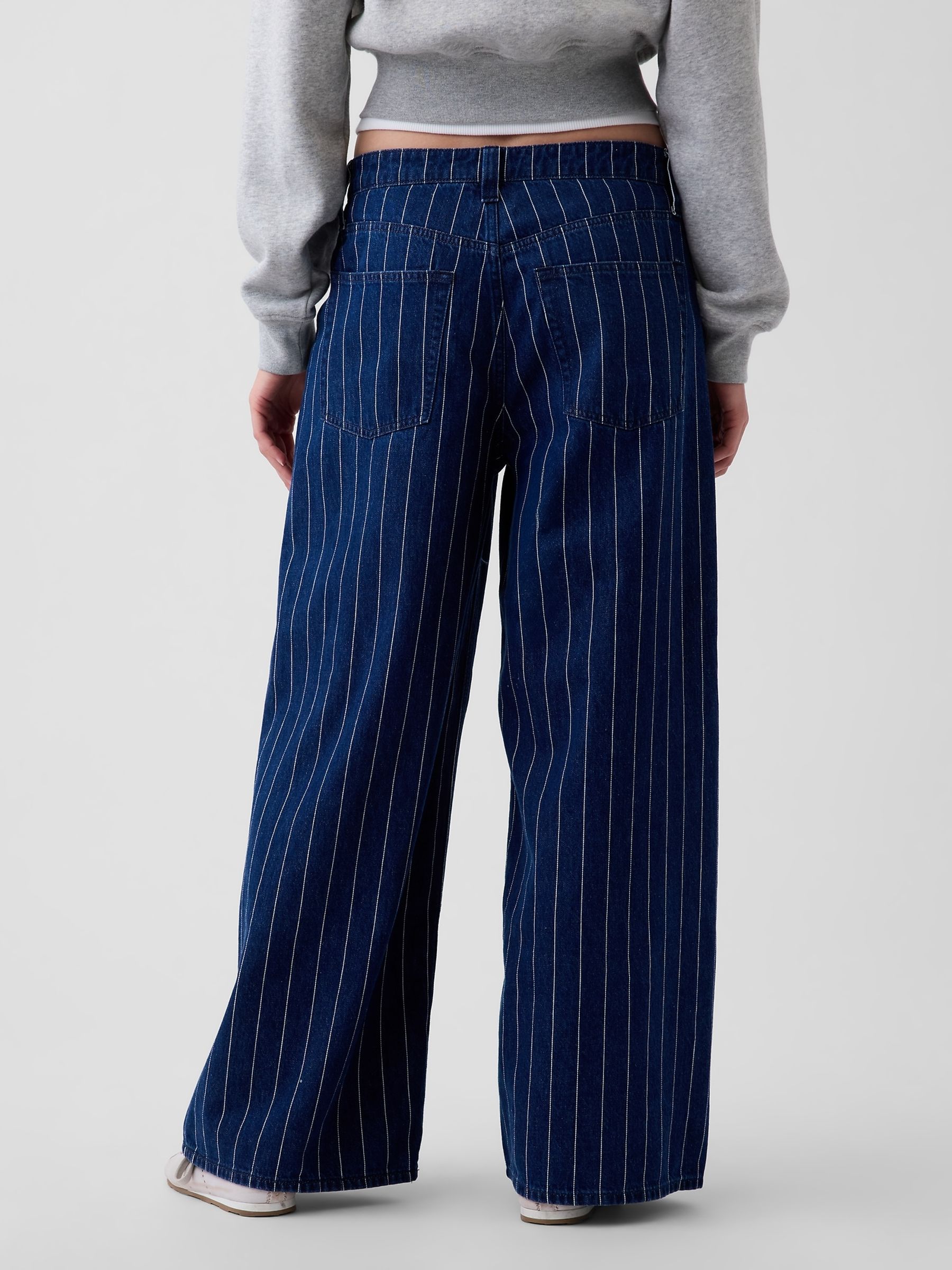Dark Wash Stripe Mid Rise Stripe Baggy Jeans - Image 2 of 5