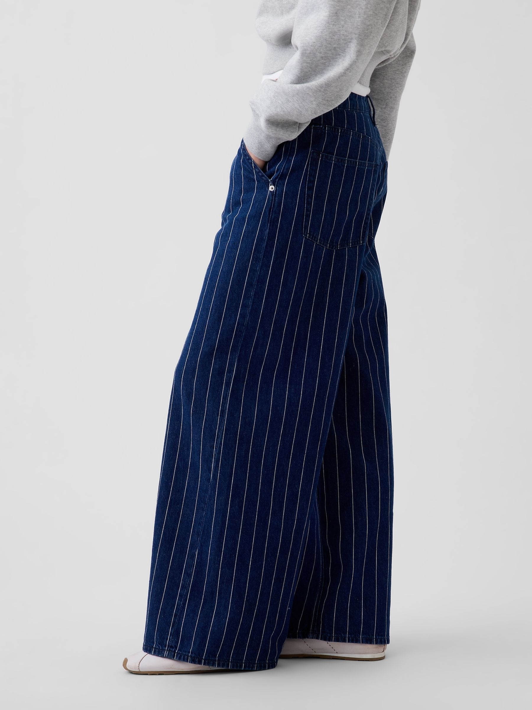 Dark Wash Stripe Mid Rise Stripe Baggy Jeans - Image 3 of 5