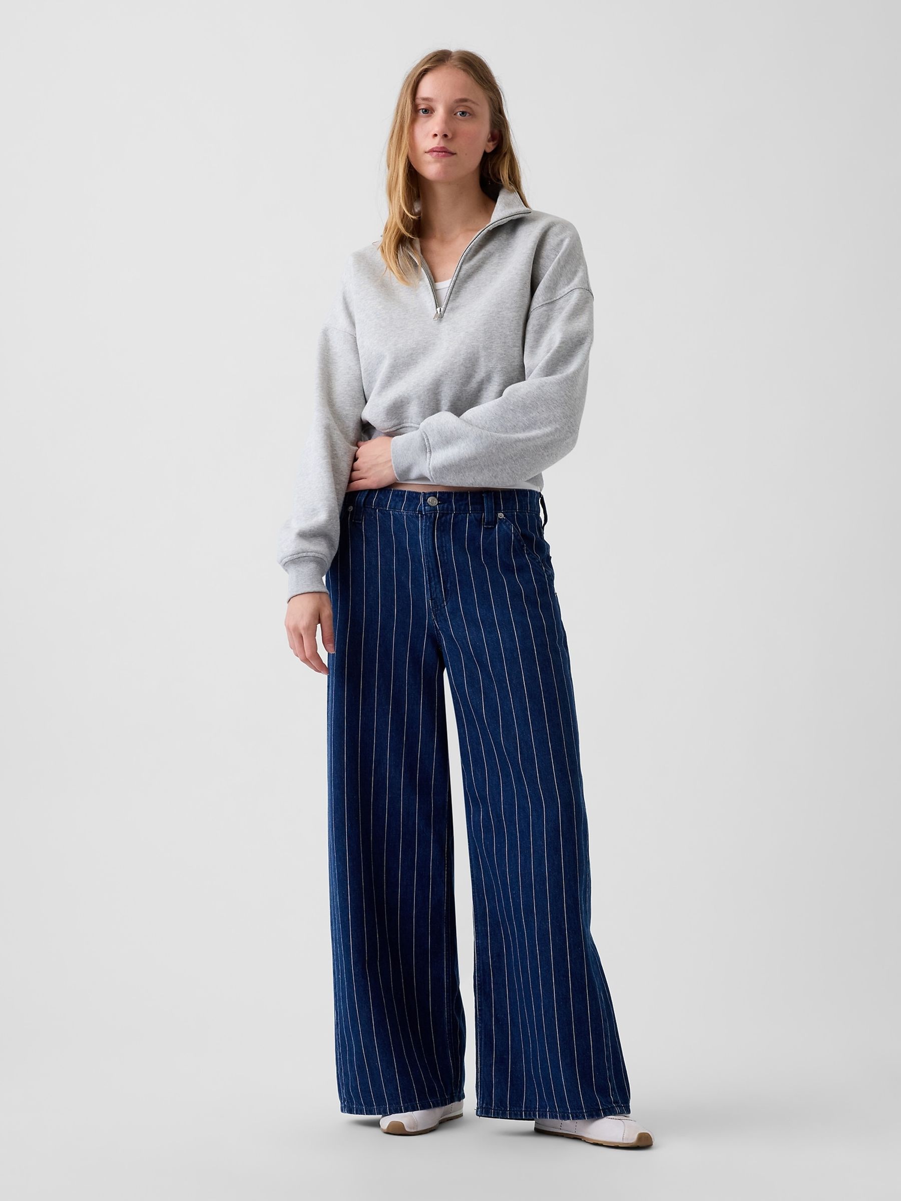 Dark Wash Stripe Mid Rise Stripe Baggy Jeans - Image 4 of 5