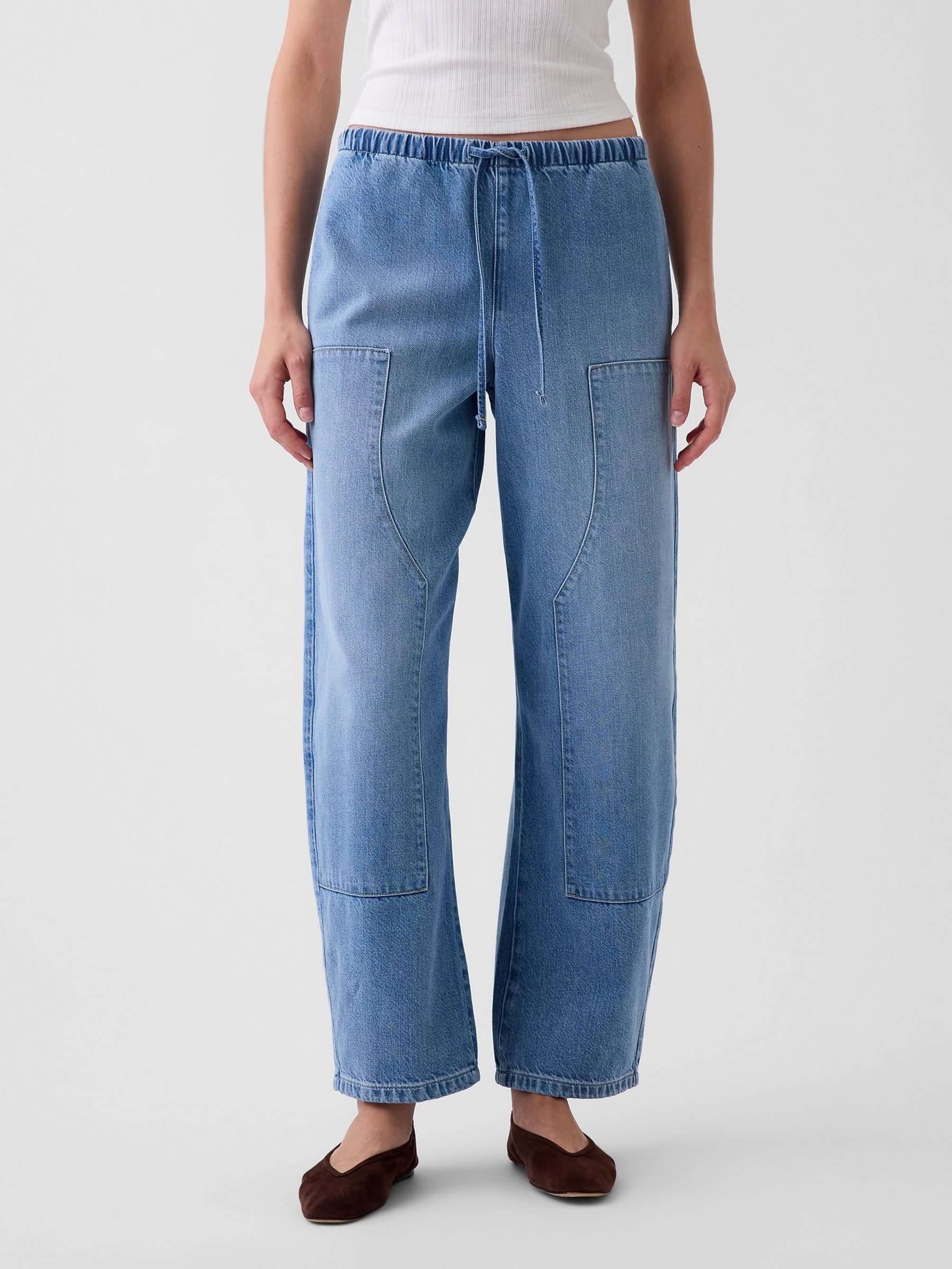 Light Wash Pull Over Medium Wash High Waisted UltraSoft Easy Barrel Jeans - Image 1 of 7