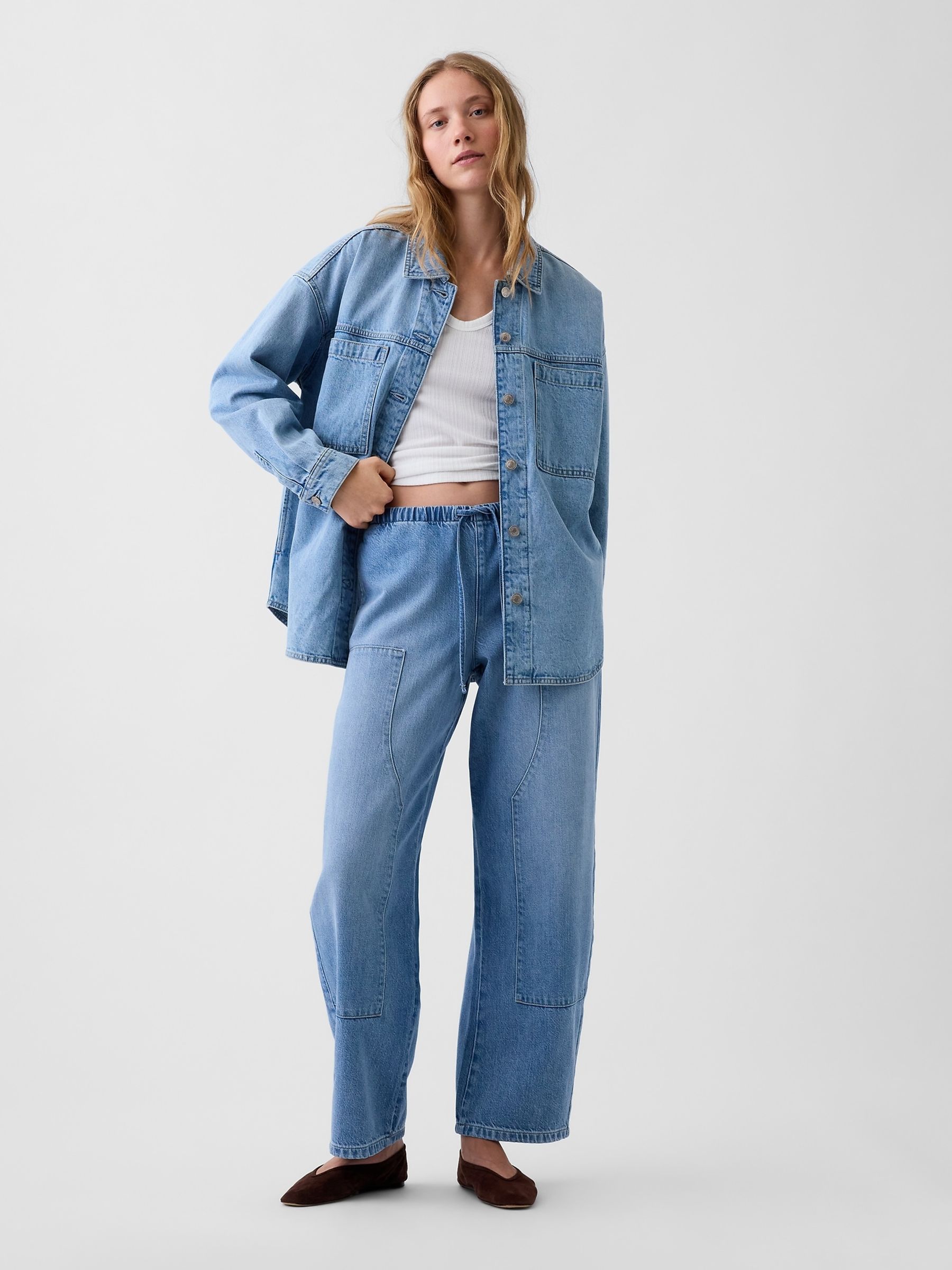 Light Wash Pull Over Medium Wash High Waisted UltraSoft Easy Barrel Jeans - Image 3 of 7