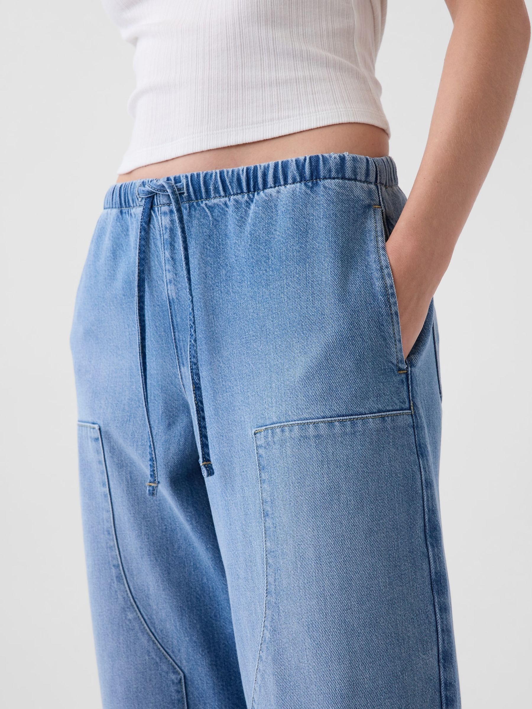 Light Wash Pull Over Medium Wash High Waisted UltraSoft Easy Barrel Jeans - Image 5 of 7