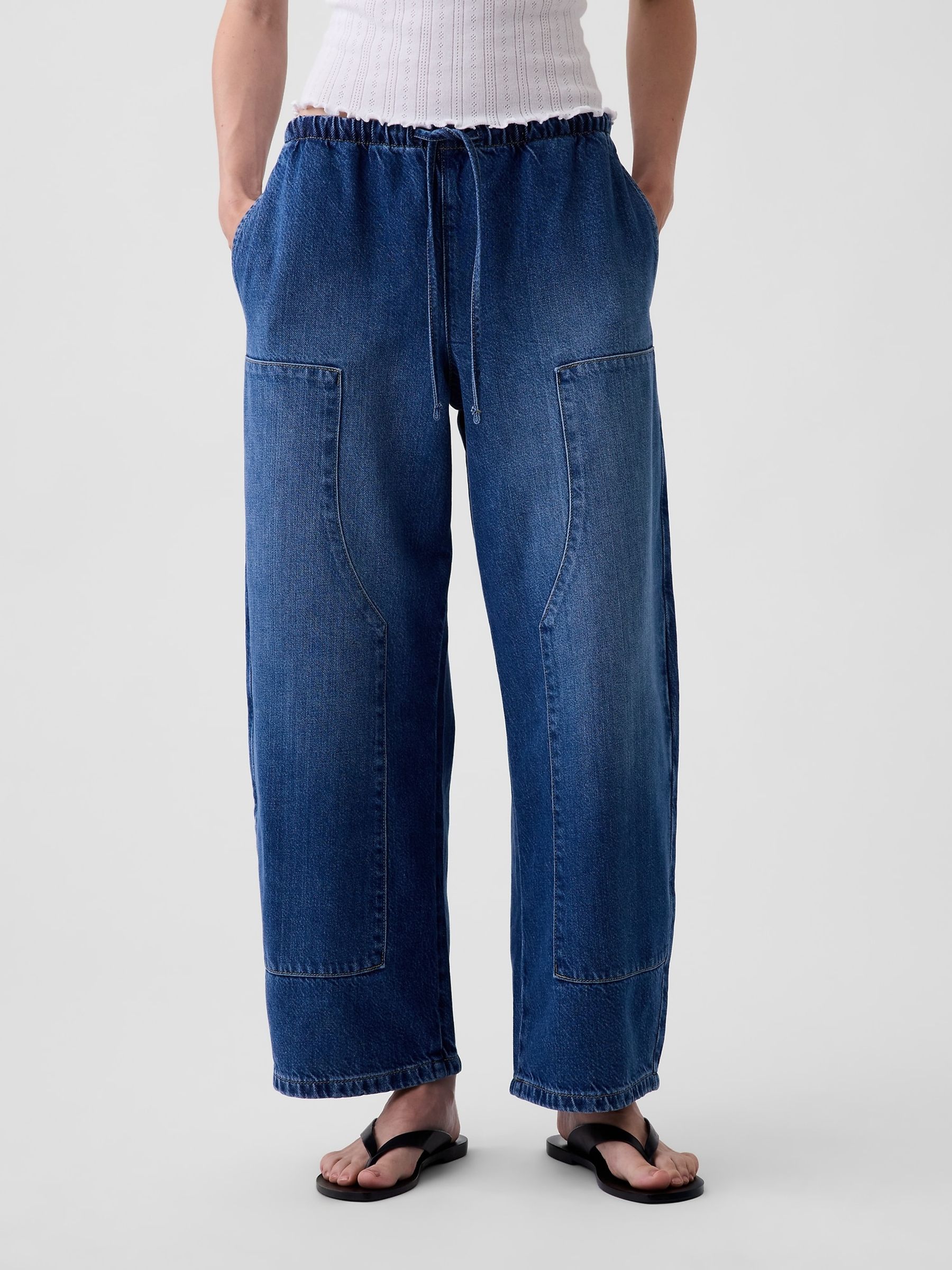 Medium Wash Pull Over Medium Wash High Waisted UltraSoft Easy Barrel Jeans - Image 1 of 7