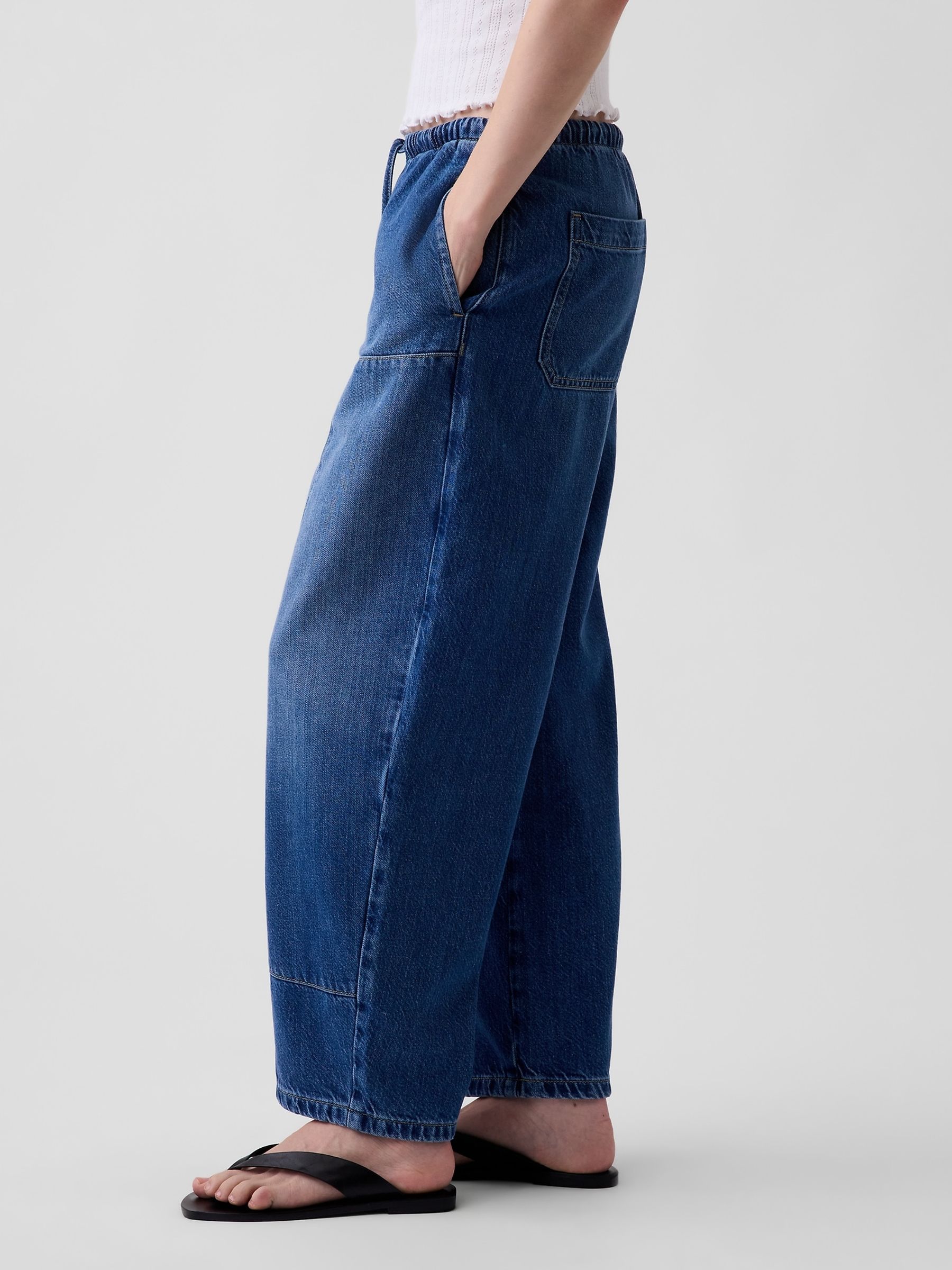 Medium Wash Pull Over Medium Wash High Waisted UltraSoft Easy Barrel Jeans - Image 4 of 7