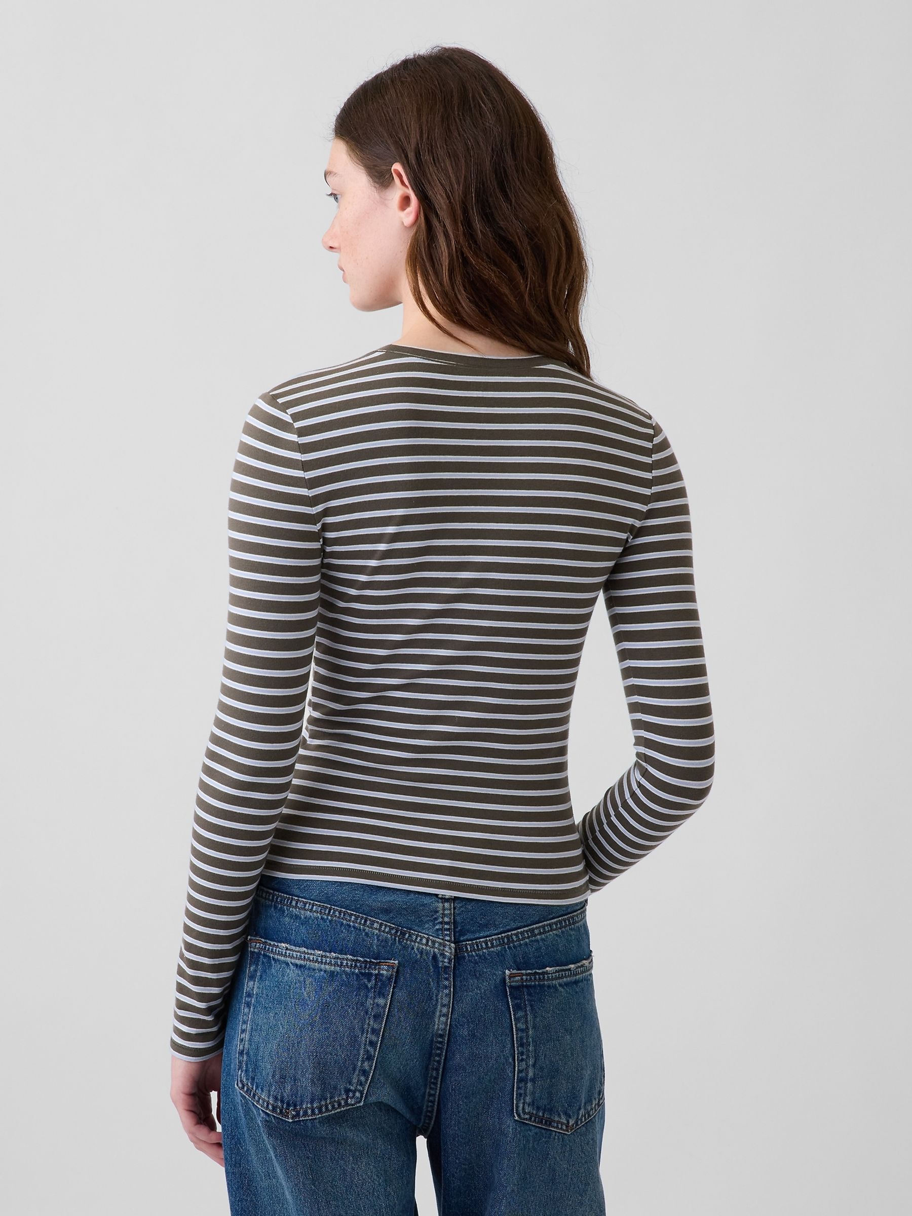 Brown Stripe Close Knit Jersey T-Shirt - Image 2 of 5 Brown Stripe Close Knit Jersey T-Shirt - Image 2 of 5